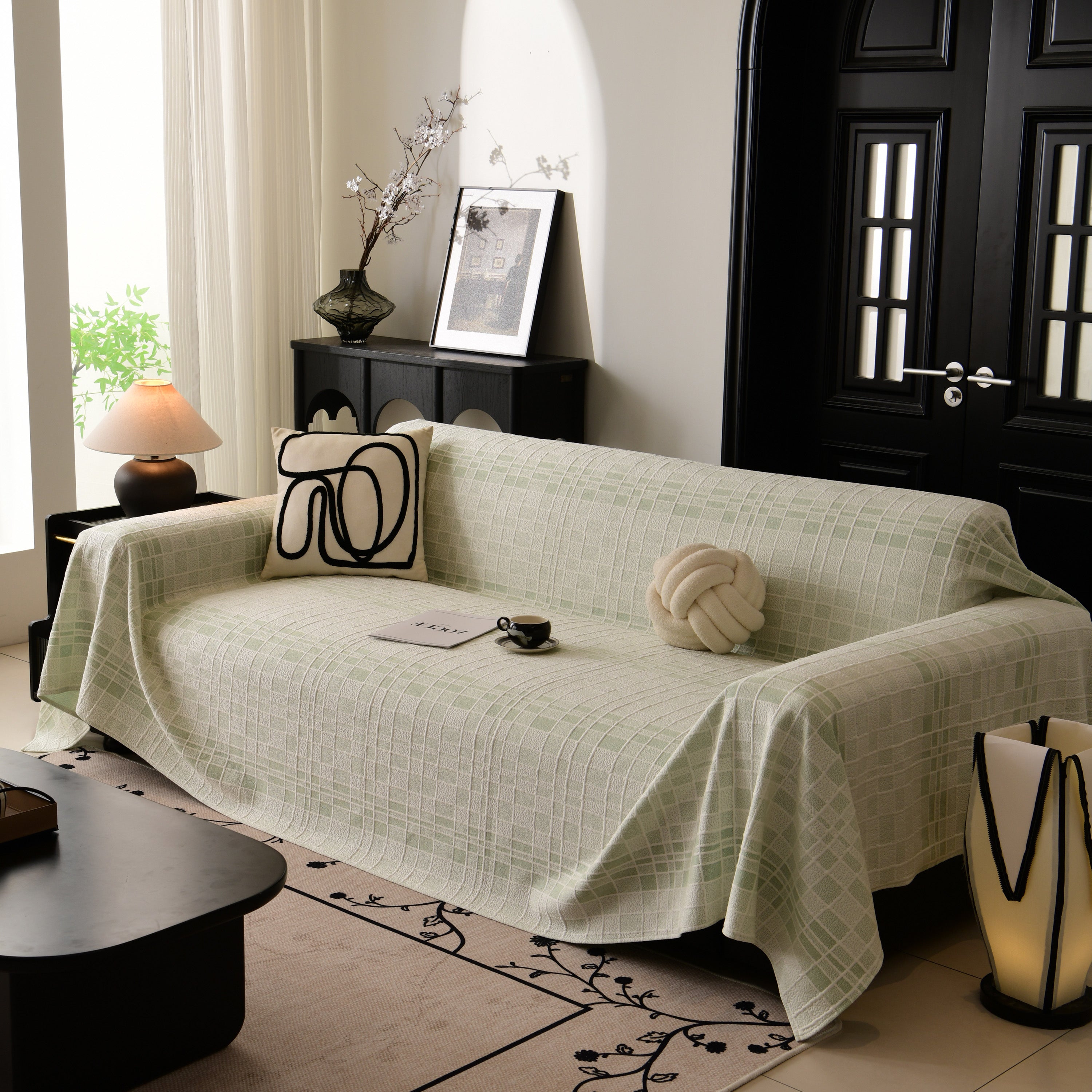 Sofa Cover Throw With Subtle Textured Stripes Lightweight Smooth Couch Slipcover