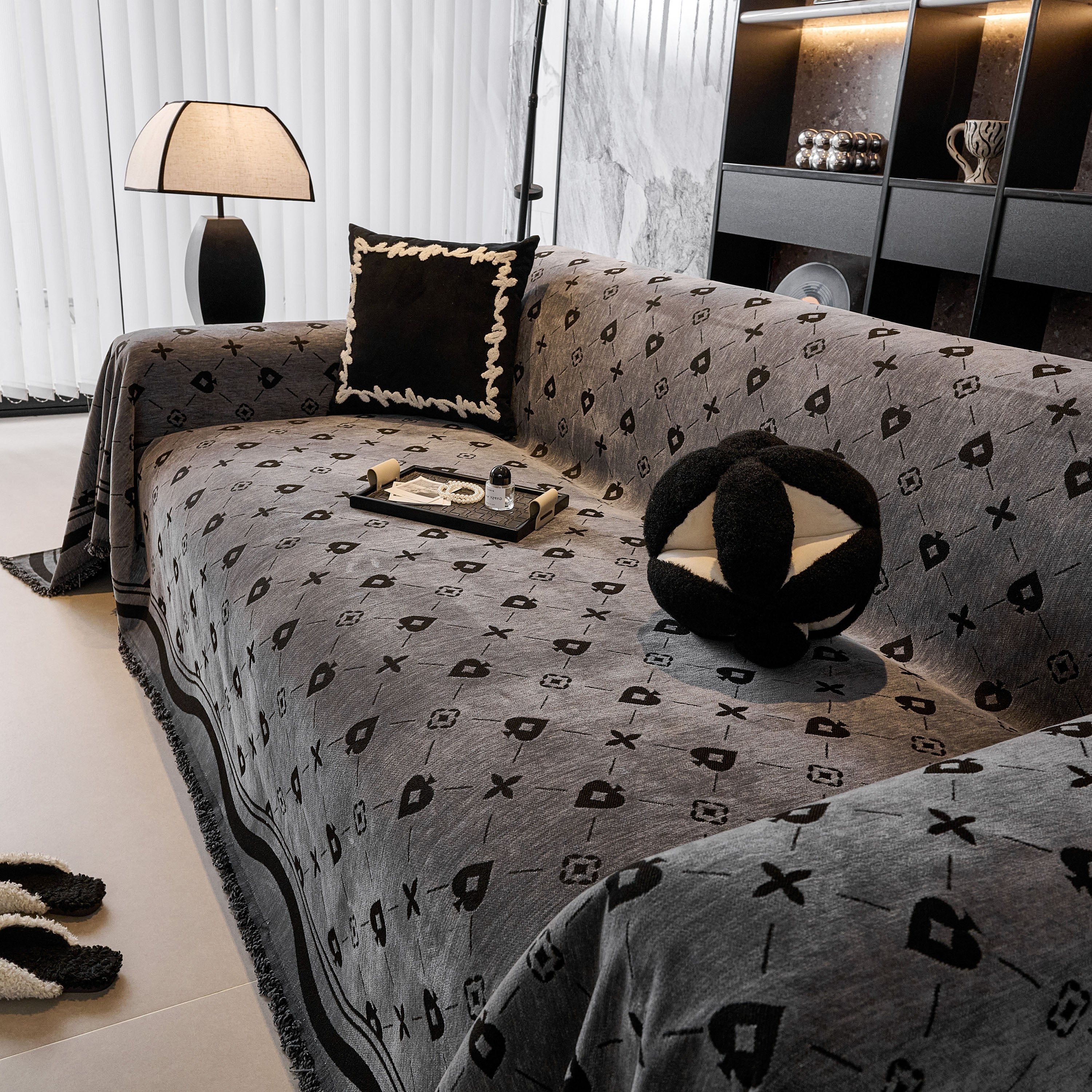 Chenille Jacquard Sofa Throw Cover Blanket, Luxury Thick Woven Couch Cover For Sofa