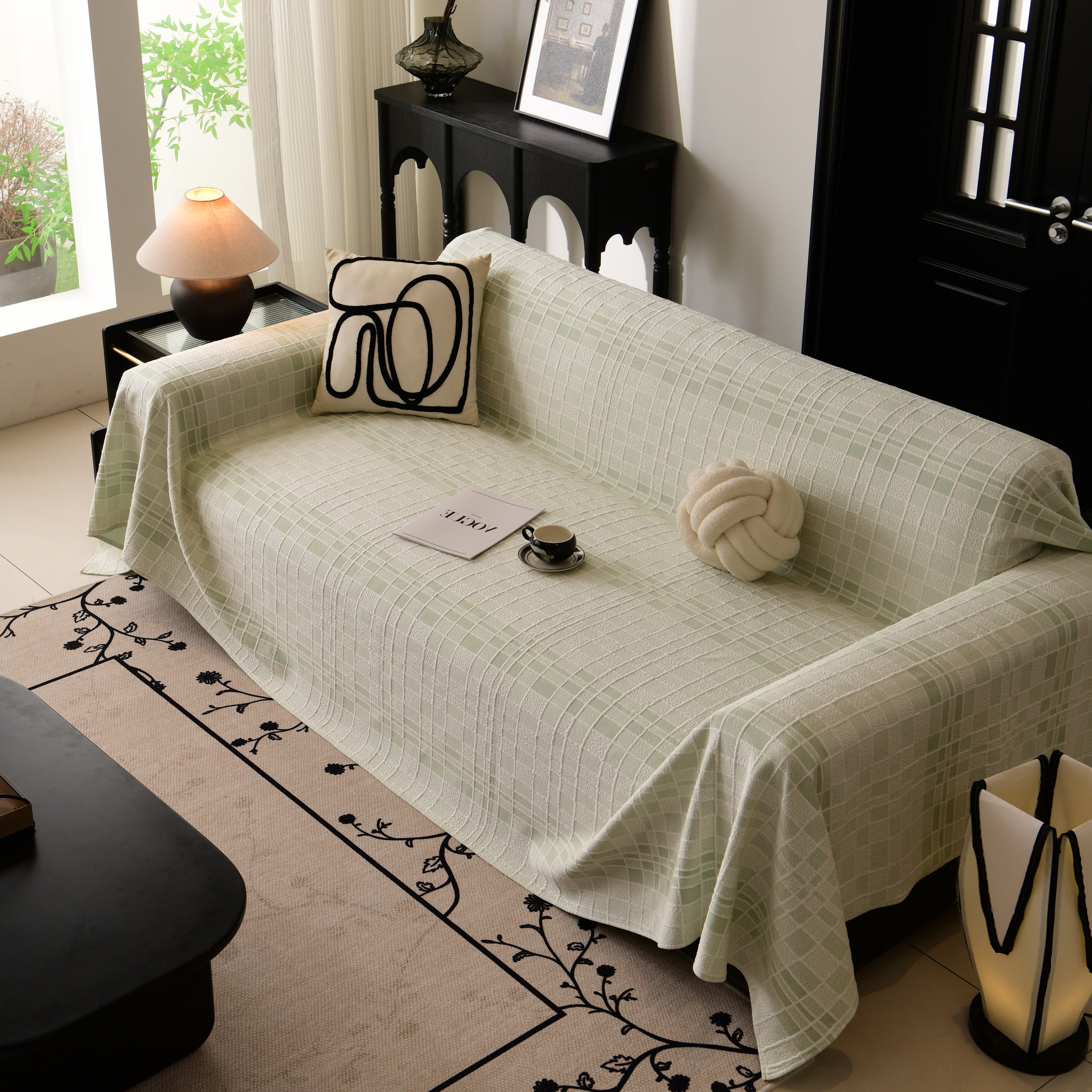 Sofa Cover Throw With Subtle Textured Stripes Lightweight Smooth Couch Slipcover