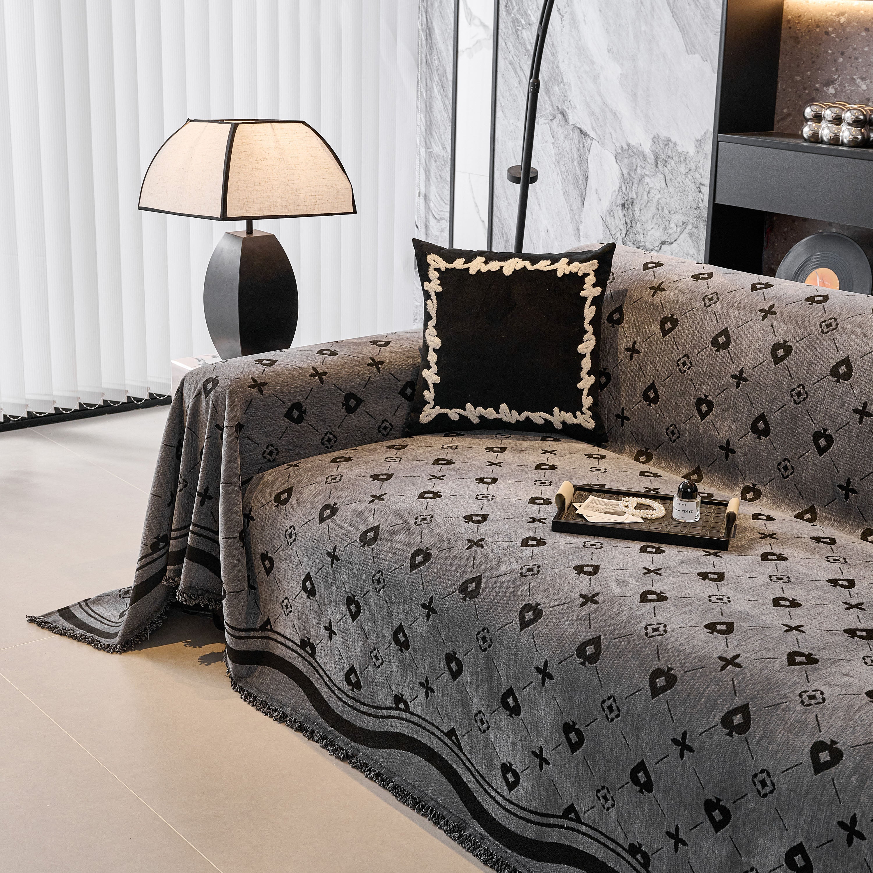 Chenille Jacquard Sofa Throw Cover Blanket, Luxury Thick Woven Couch Cover For Sofa