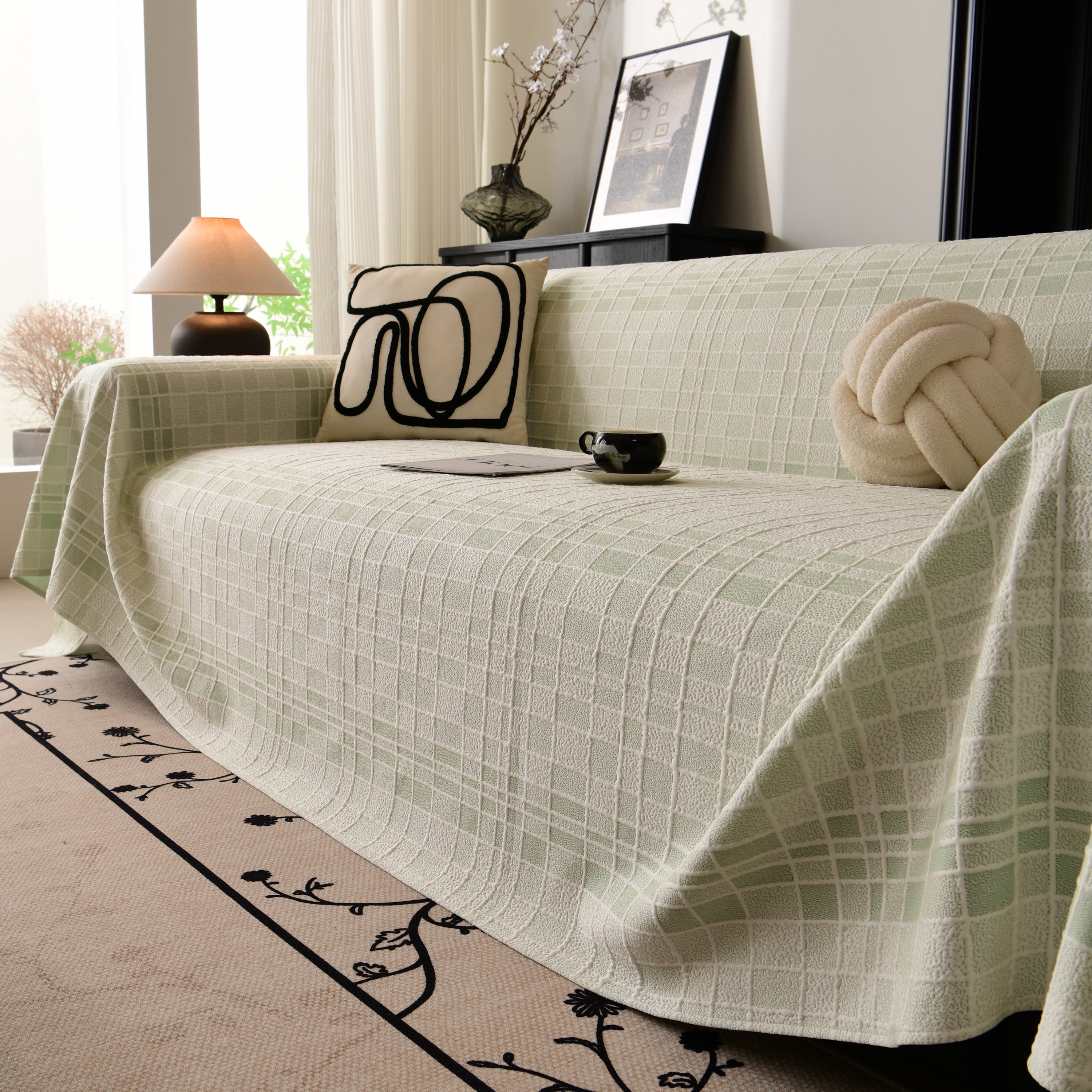 Sofa Cover Throw With Subtle Textured Stripes Lightweight Smooth Couch Slipcover