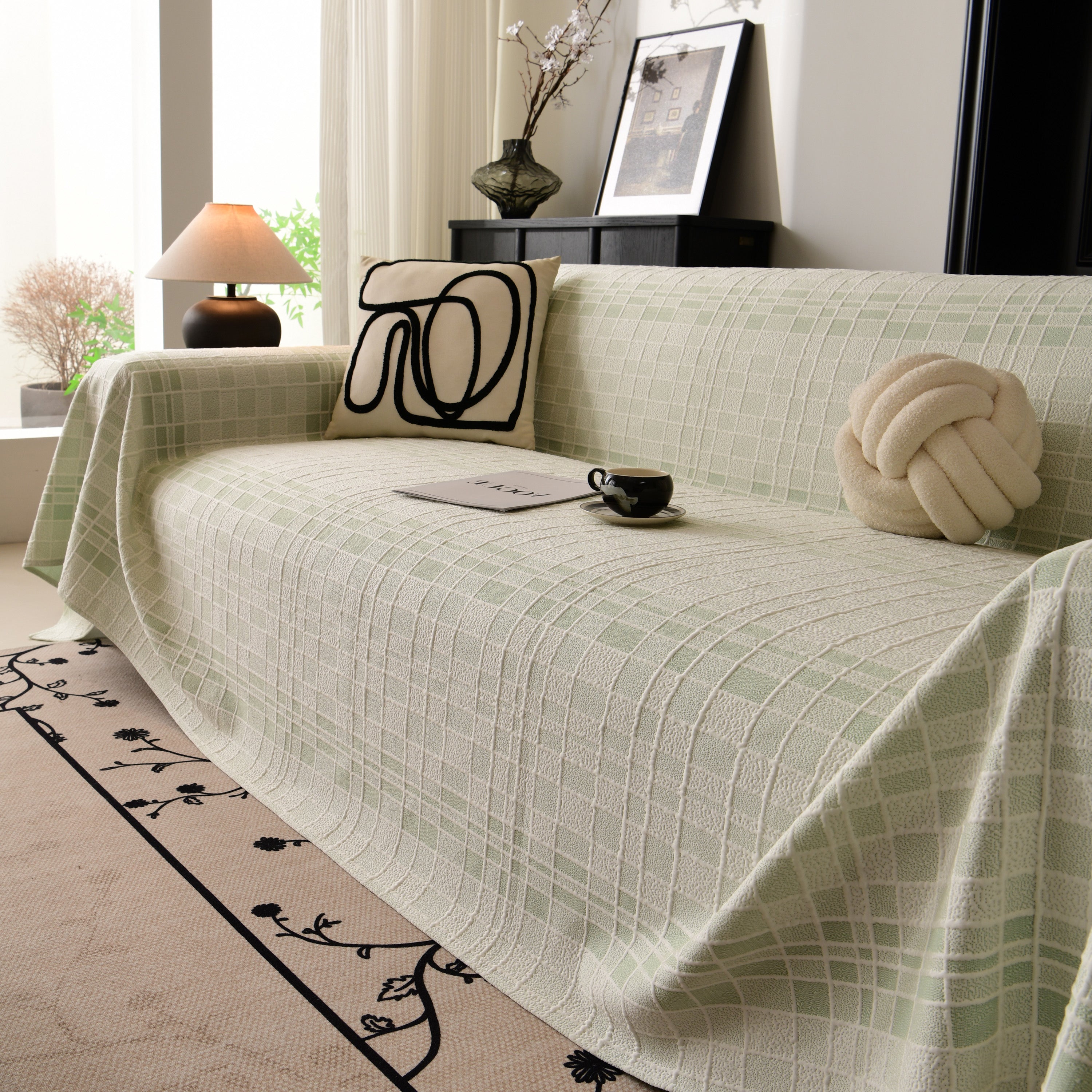 Sofa Cover Throw With Subtle Textured Stripes Lightweight Smooth Couch Slipcover