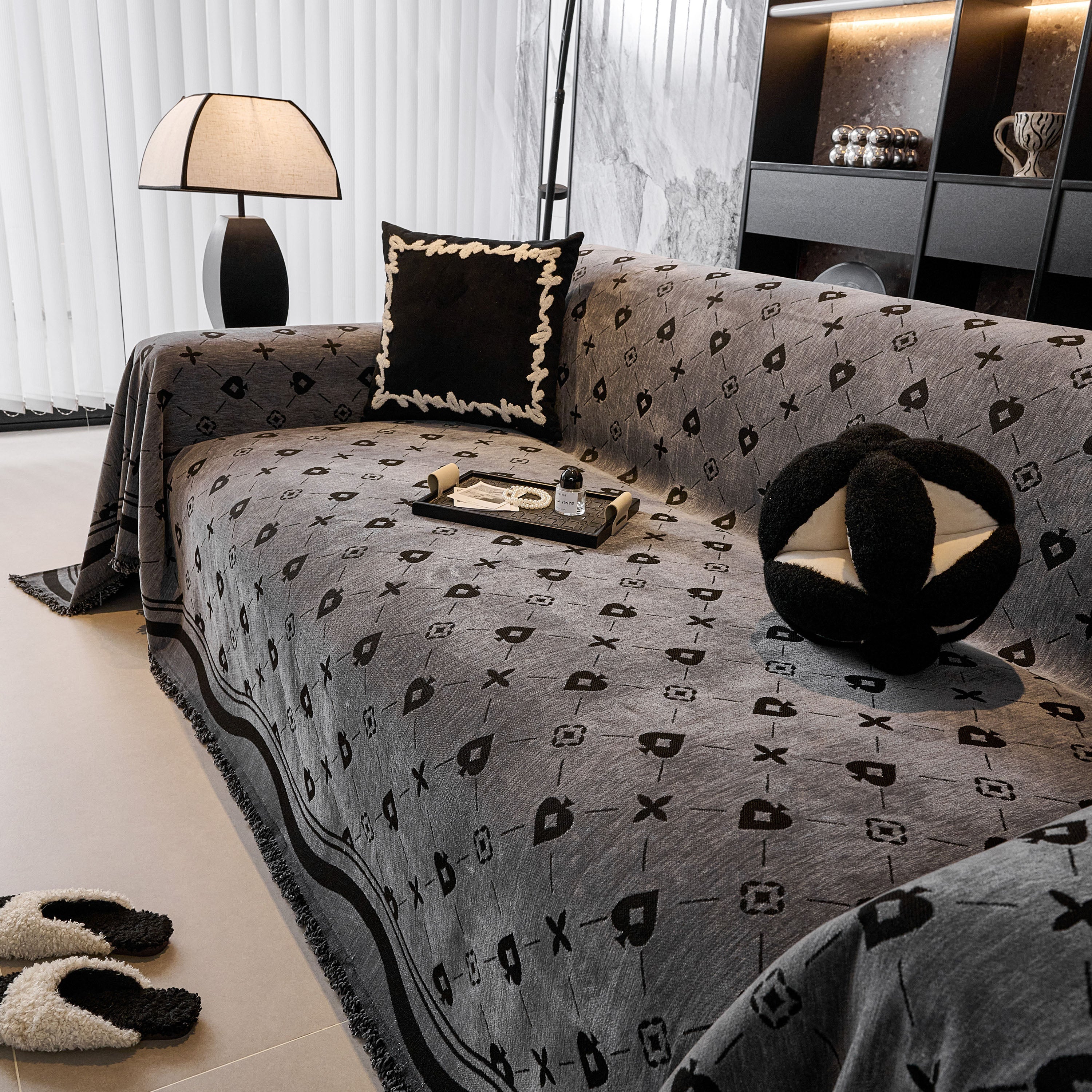 Chenille Jacquard Sofa Throw Cover Blanket, Luxury Thick Woven Couch Cover For Sofa