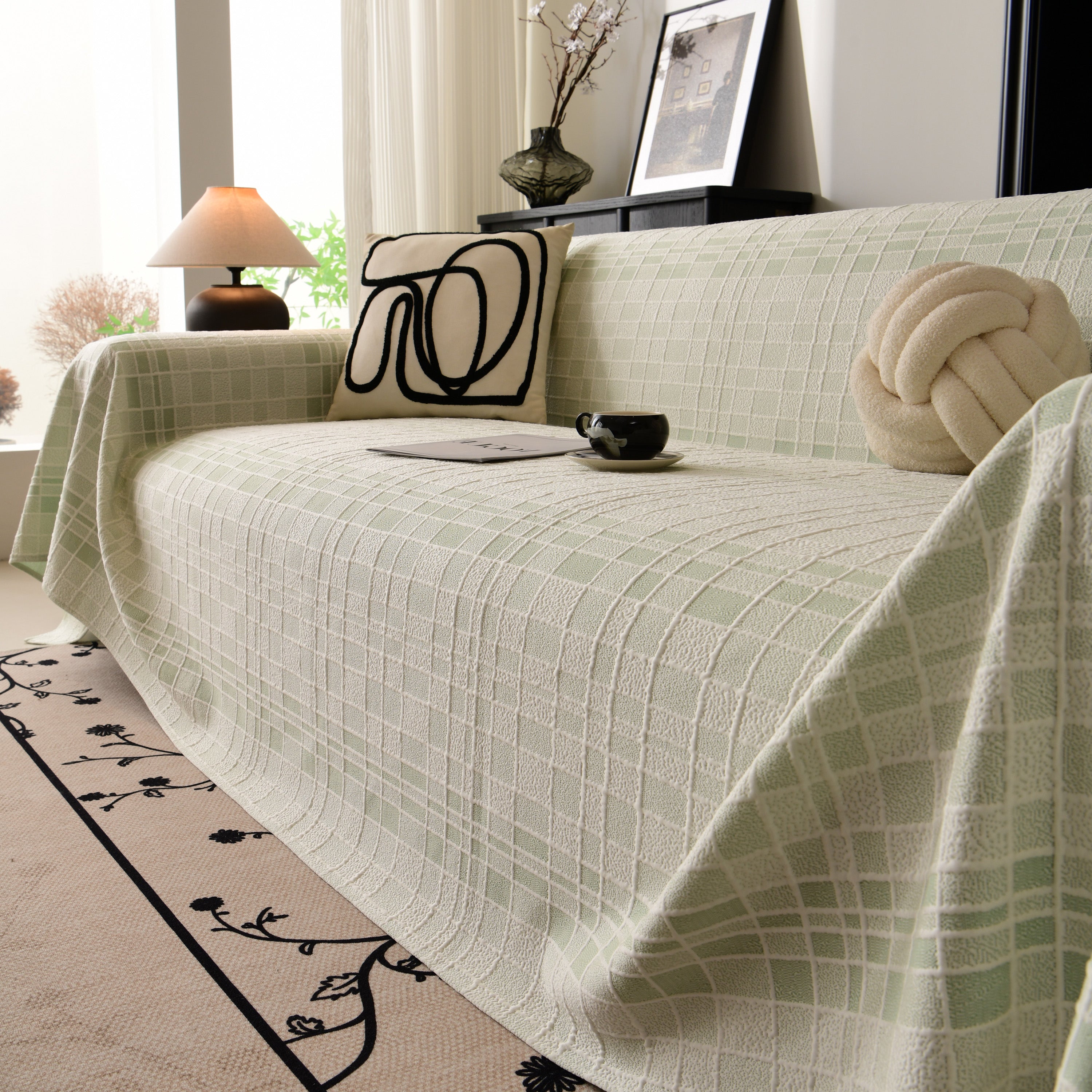 Sofa Cover Throw With Subtle Textured Stripes Lightweight Smooth Couch Slipcover