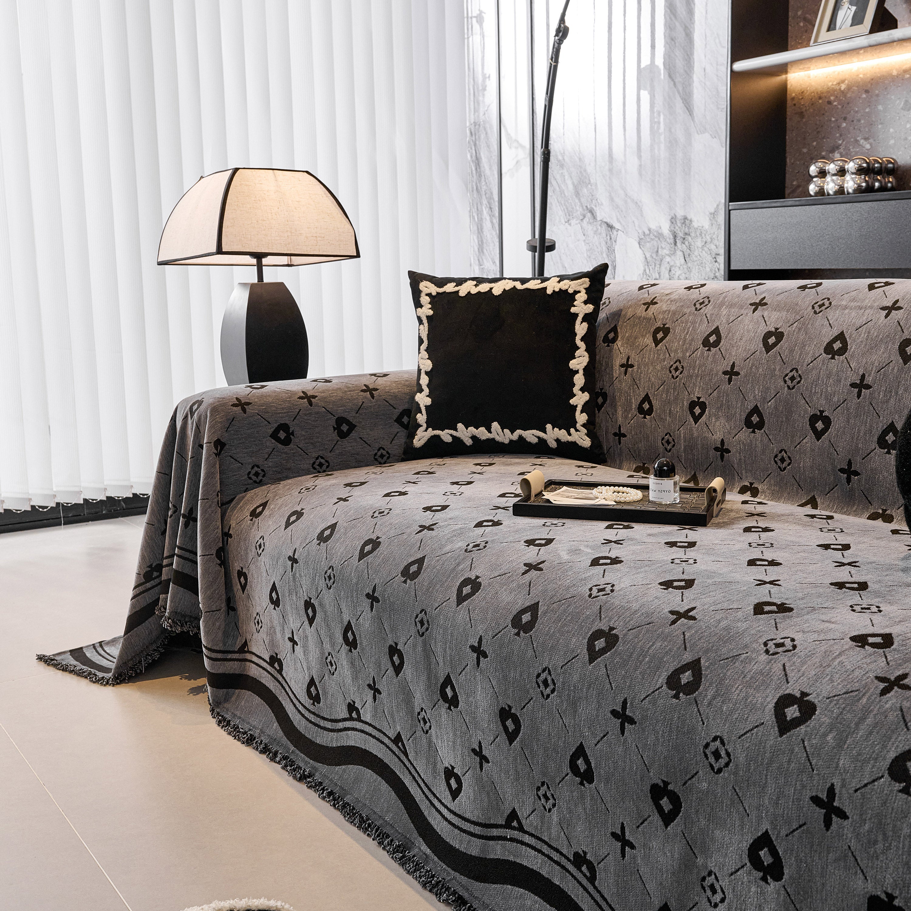 Chenille Jacquard Sofa Throw Cover Blanket, Luxury Thick Woven Couch Cover For Sofa