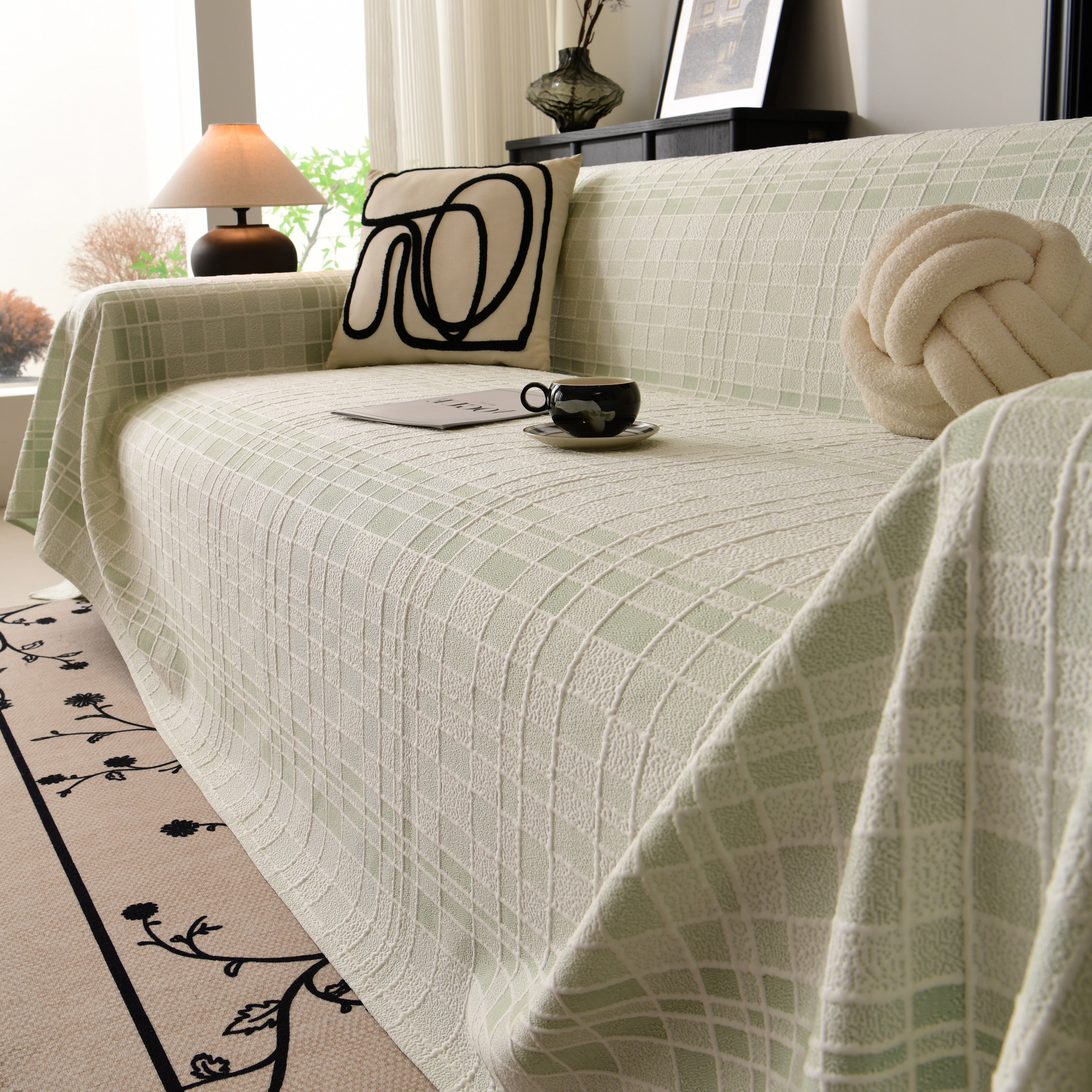 Sofa Cover Throw With Subtle Textured Stripes Lightweight Smooth Couch Slipcover
