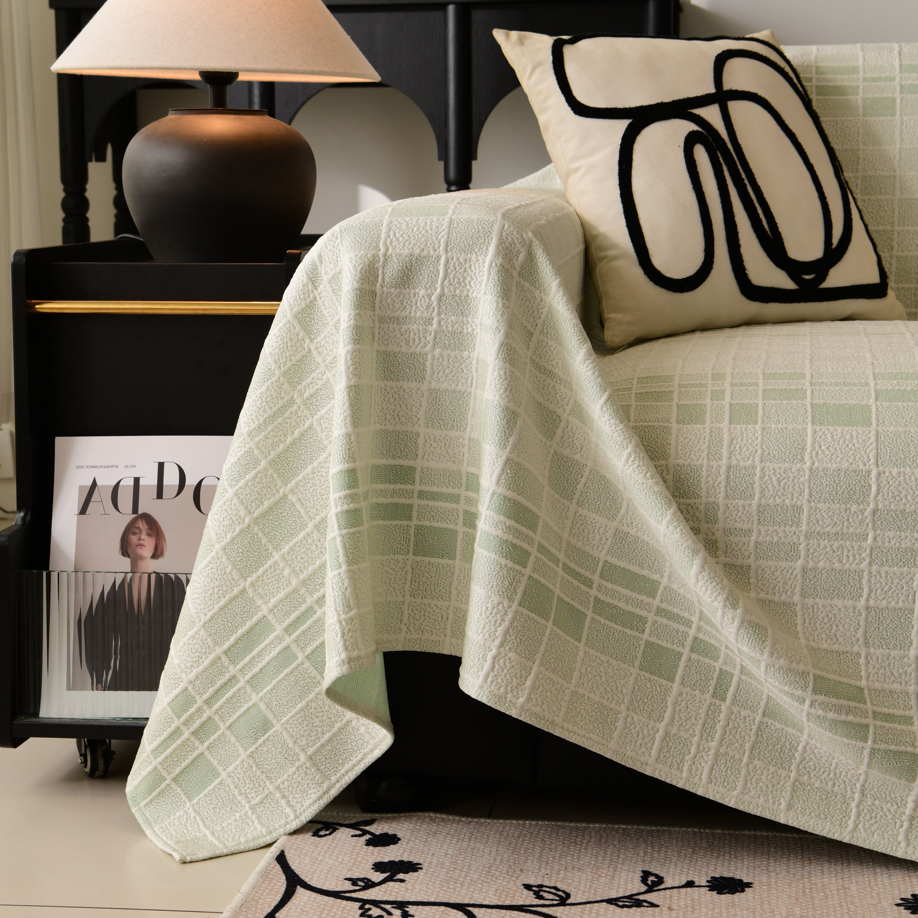 Sofa Cover Throw With Subtle Textured Stripes Lightweight Smooth Couch Slipcover