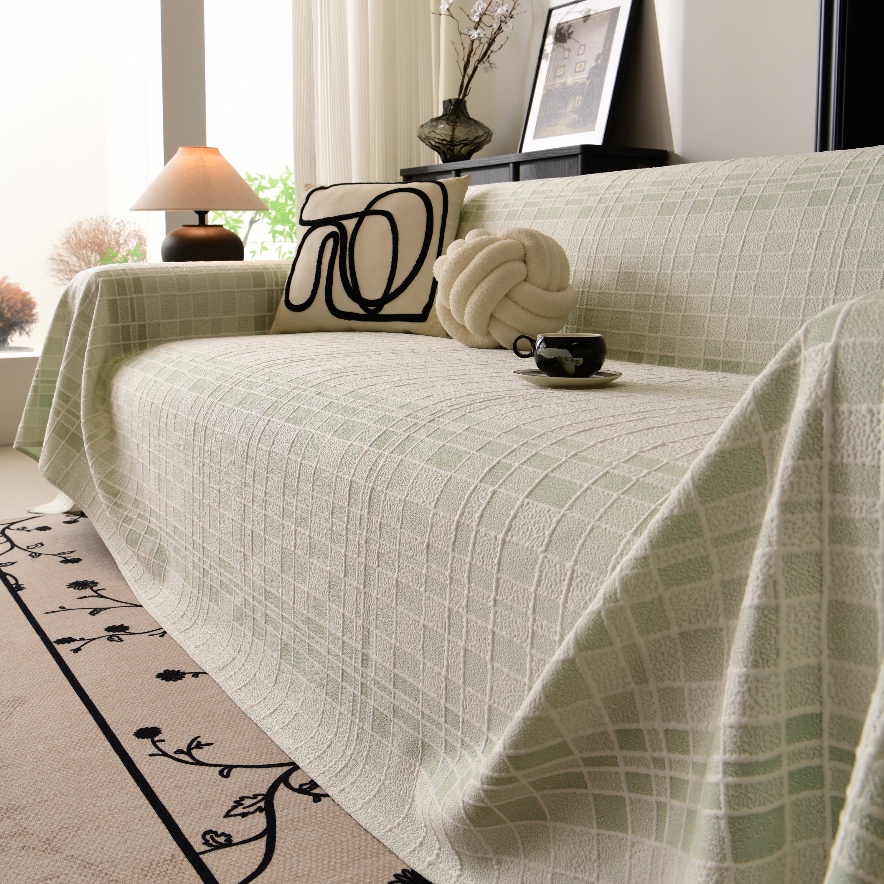 Sofa Cover Throw With Subtle Textured Stripes Lightweight Smooth Couch Slipcover