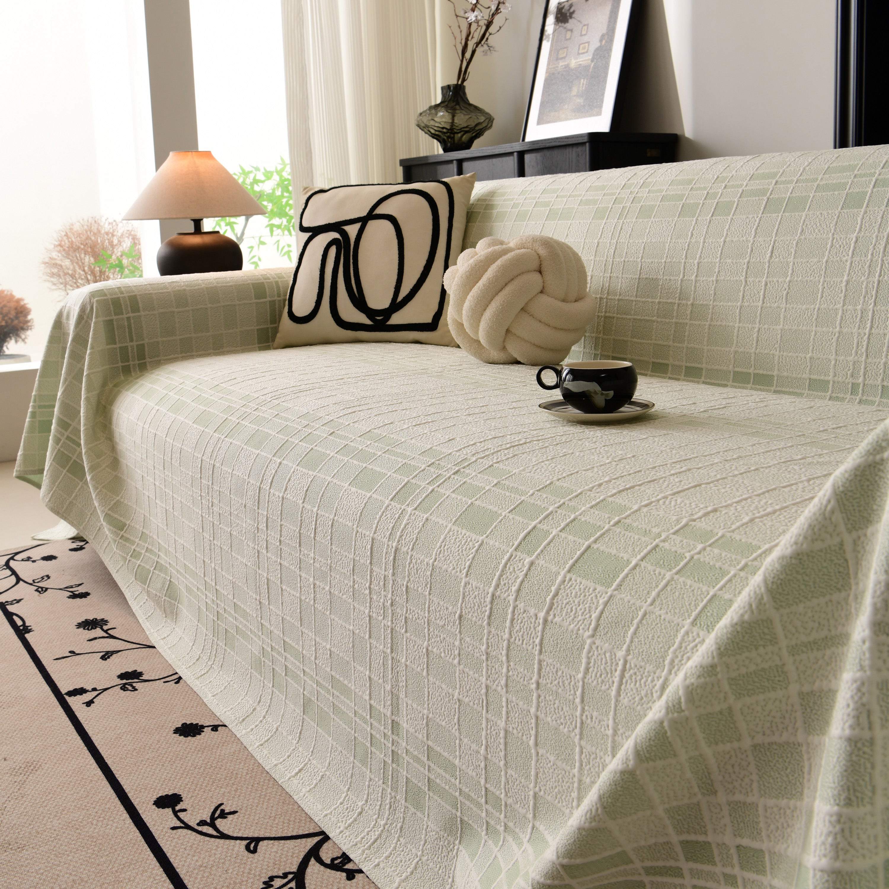 Sofa Cover Throw With Subtle Textured Stripes Lightweight Smooth Couch Slipcover