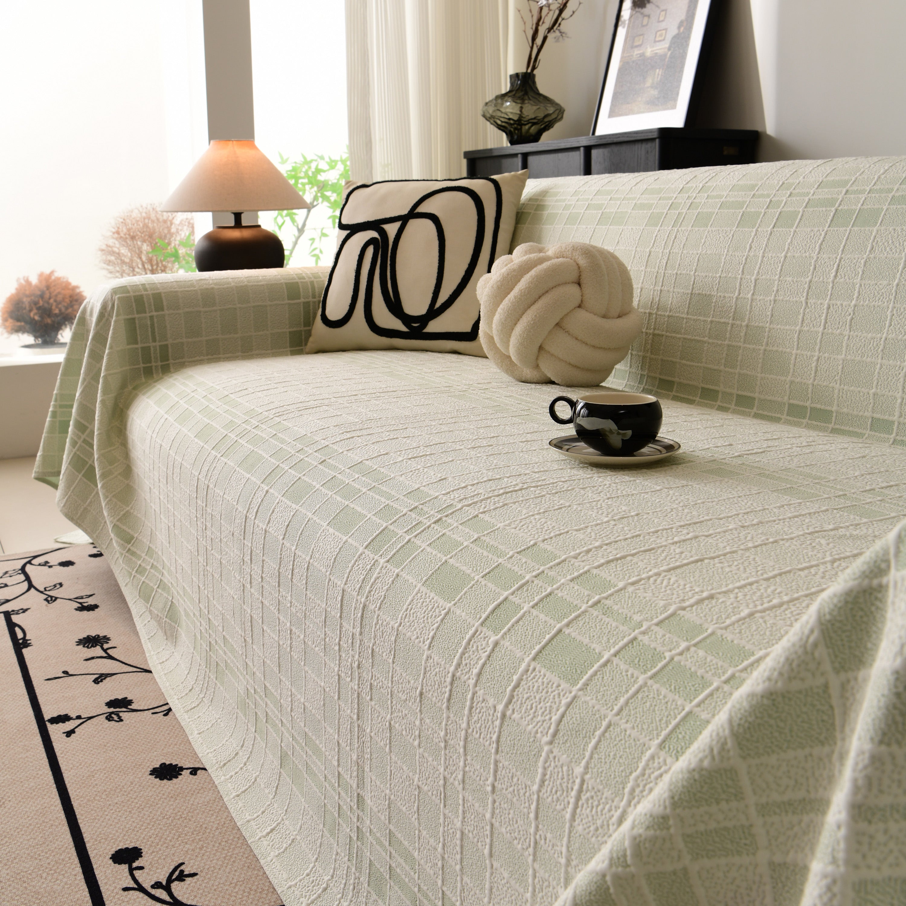Sofa Cover Throw With Subtle Textured Stripes Lightweight Smooth Couch Slipcover