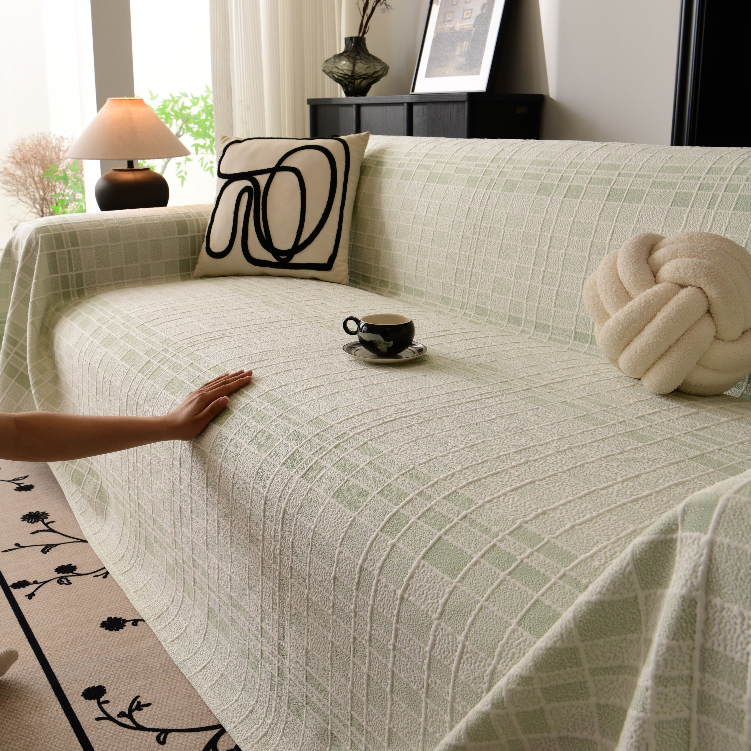 Sofa Cover Throw With Subtle Textured Stripes Lightweight Smooth Couch Slipcover