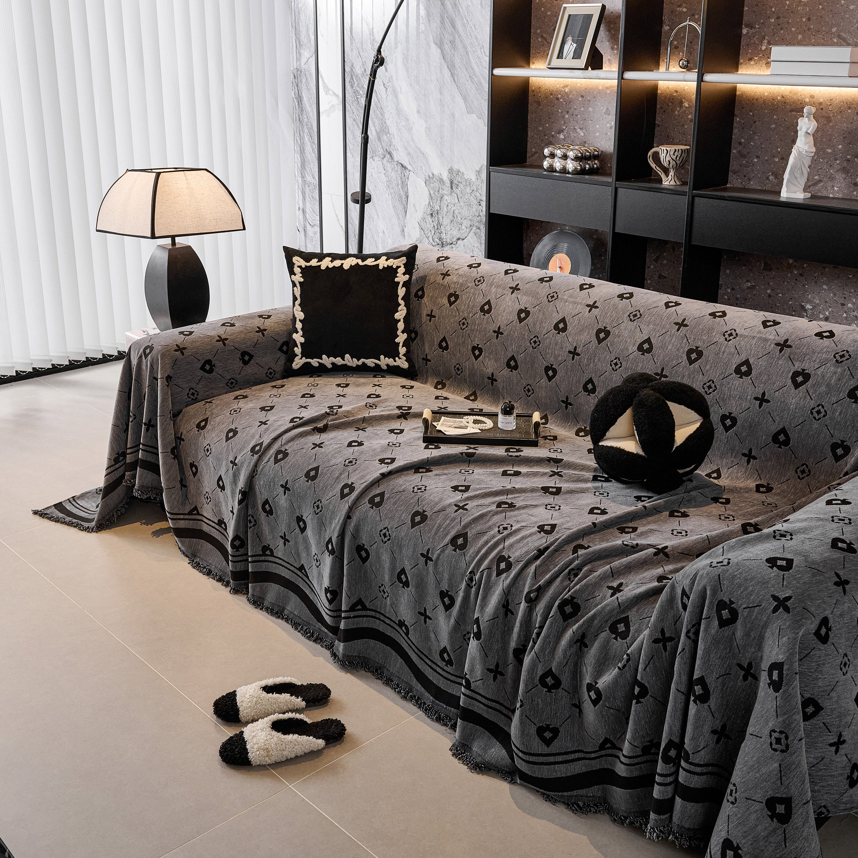 Chenille Jacquard Sofa Throw Cover Blanket, Luxury Thick Woven Couch Cover For Sofa