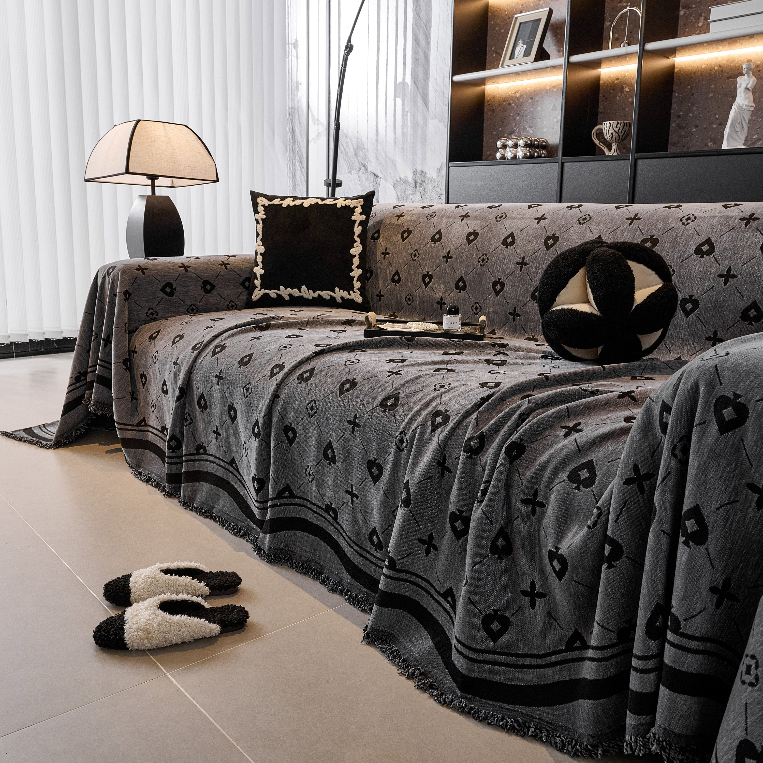 Chenille Jacquard Sofa Throw Cover Blanket, Luxury Thick Woven Couch Cover For Sofa