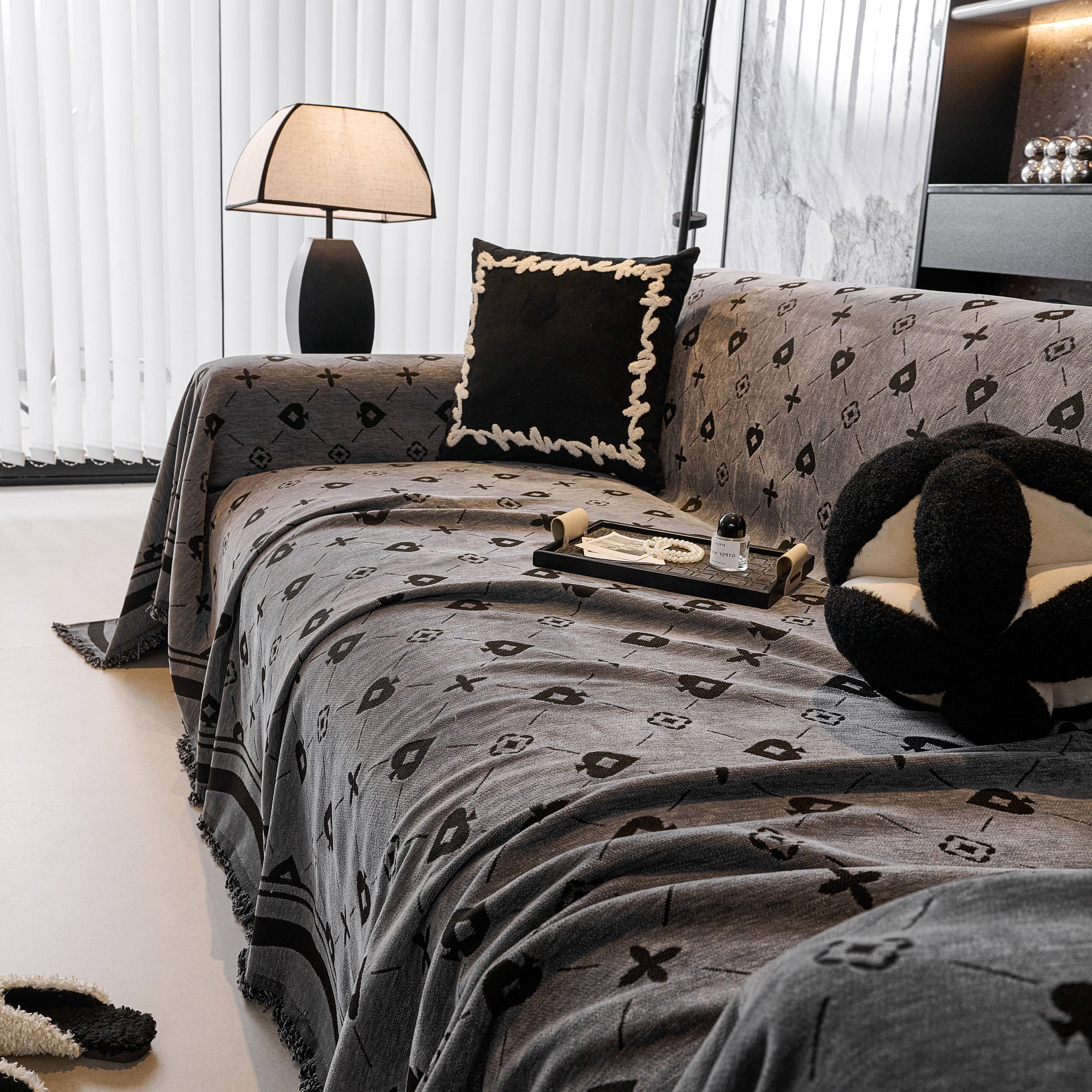 Chenille Jacquard Sofa Throw Cover Blanket, Luxury Thick Woven Couch Cover For Sofa