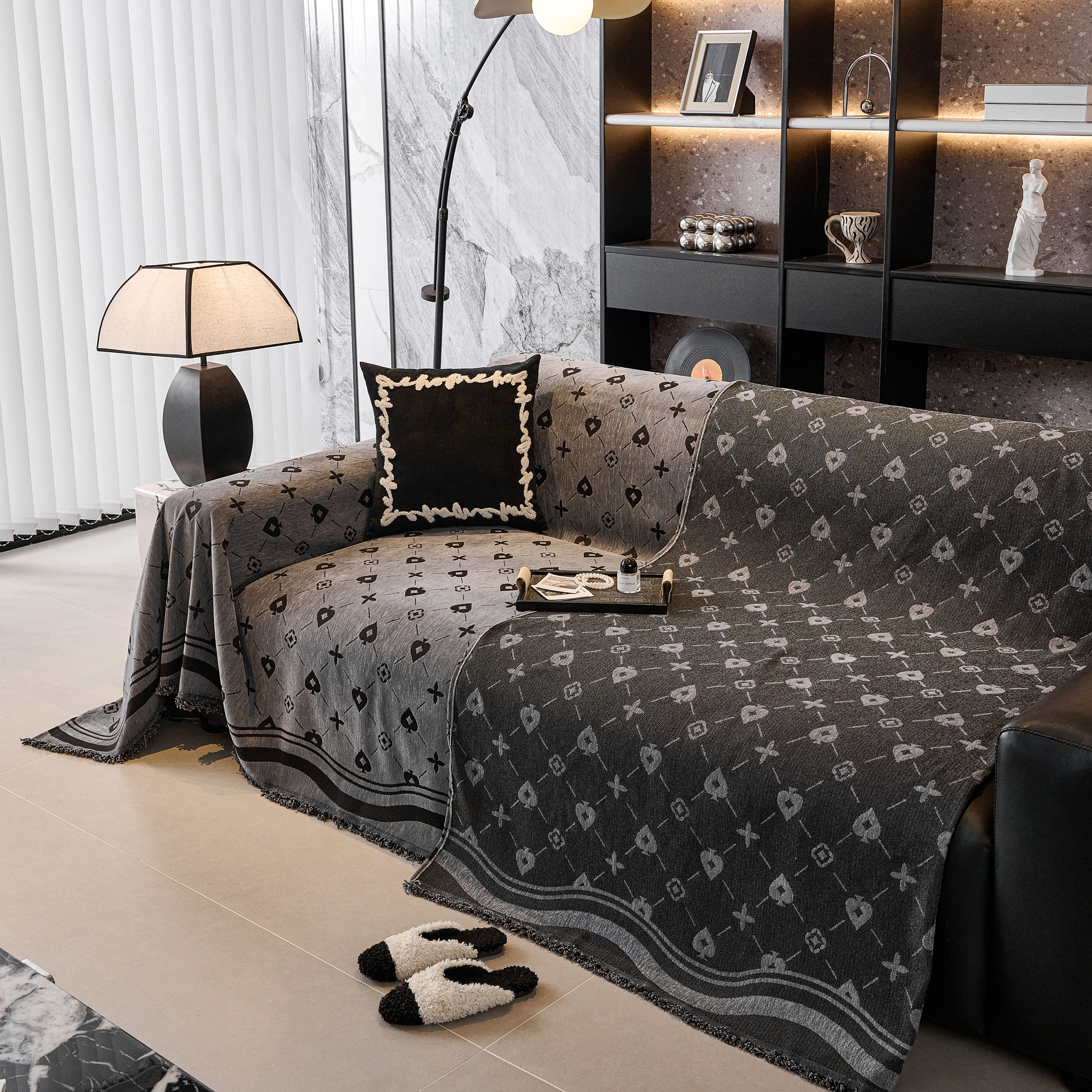 Chenille Jacquard Sofa Throw Cover Blanket, Luxury Thick Woven Couch Cover For Sofa