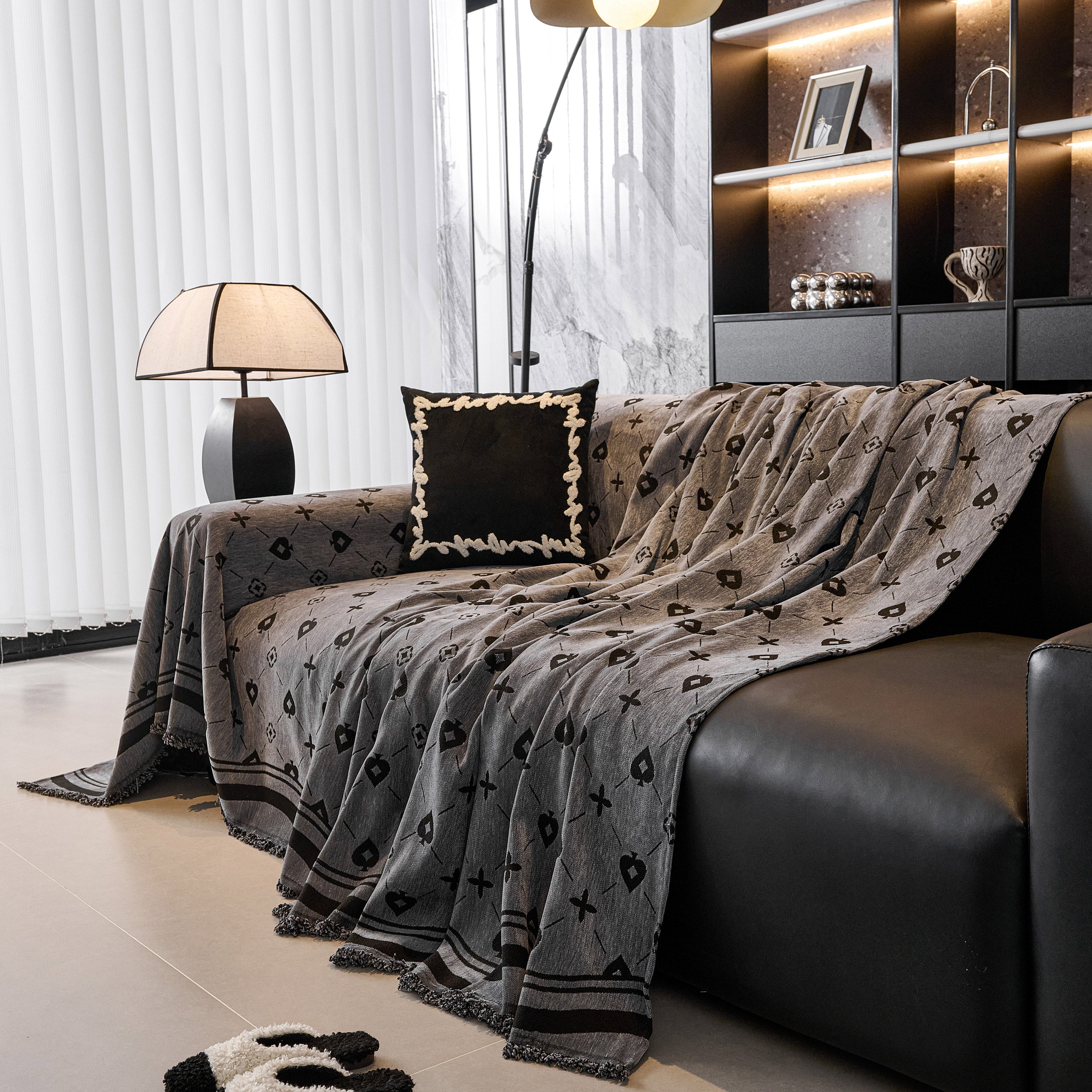 Chenille Jacquard Sofa Throw Cover Blanket, Luxury Thick Woven Couch Cover For Sofa