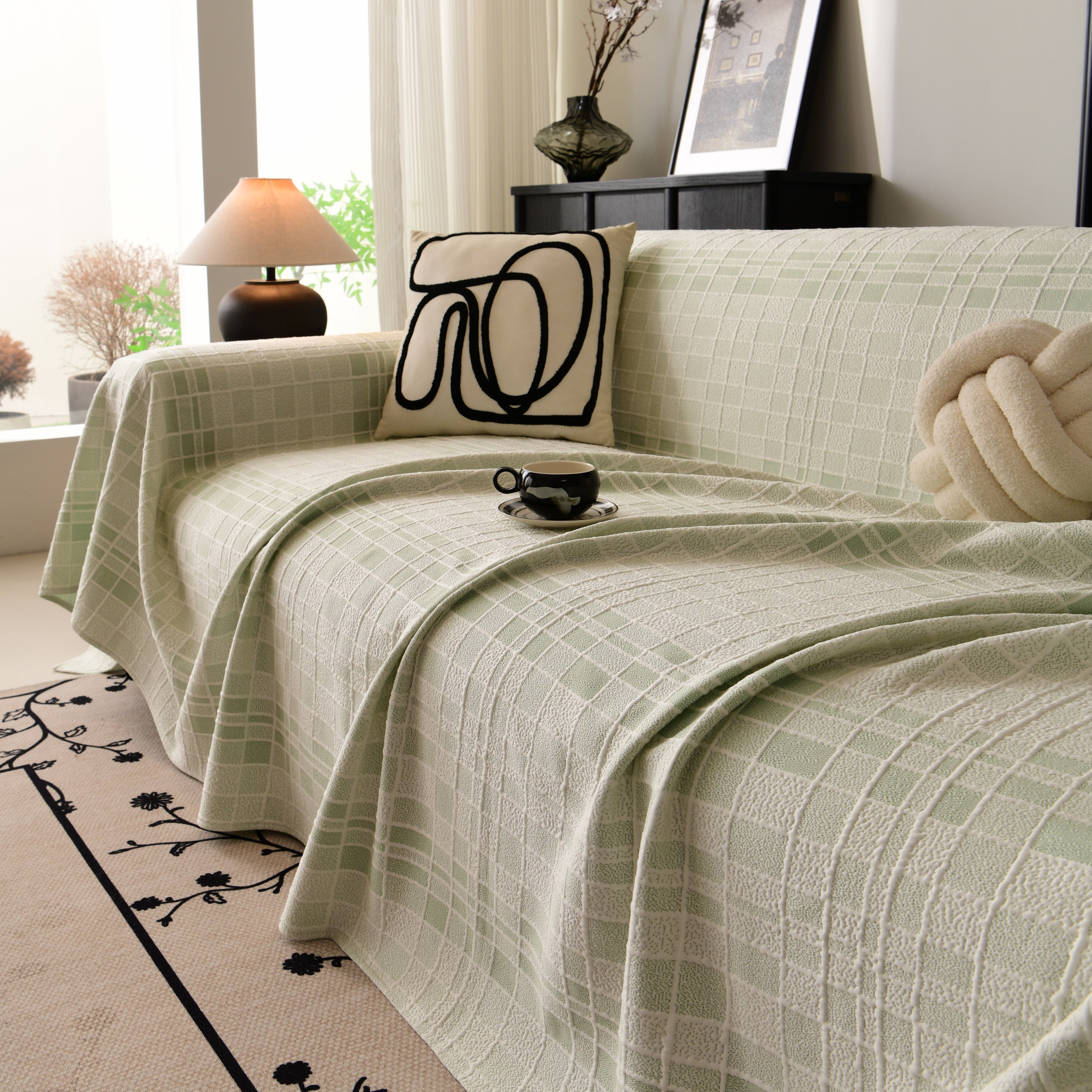 Sofa Cover Throw With Subtle Textured Stripes Lightweight Smooth Couch Slipcover