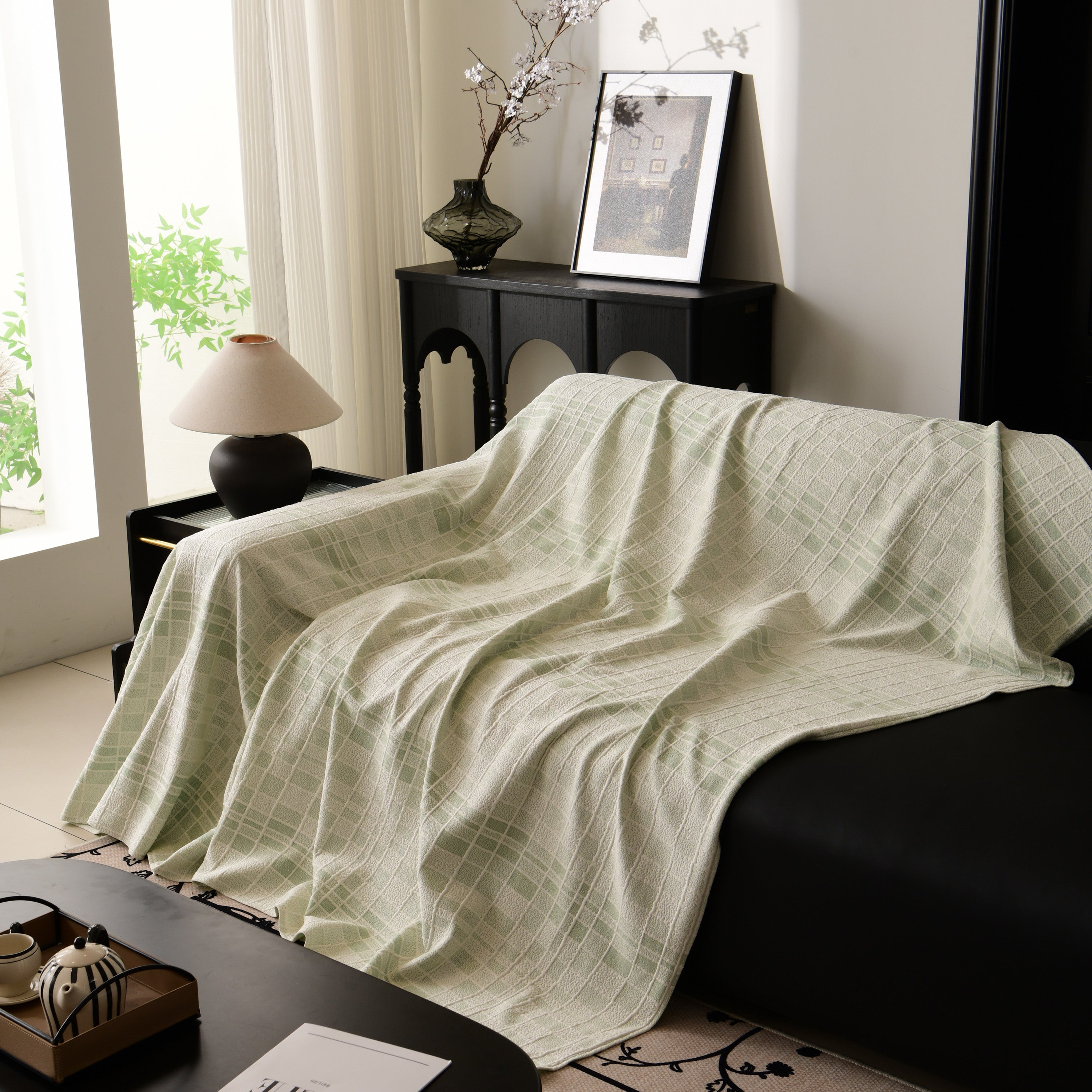 Sofa Cover Throw With Subtle Textured Stripes Lightweight Smooth Couch Slipcover