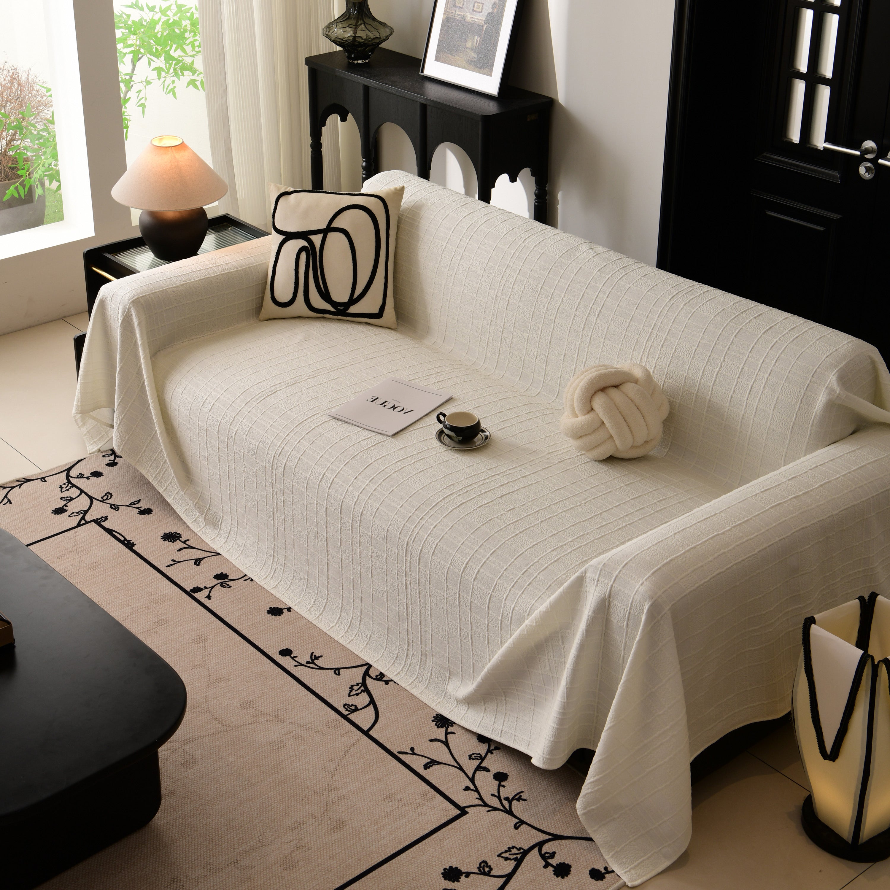 Sofa Cover Throw With Subtle Textured Stripes Lightweight Smooth Couch Slipcover