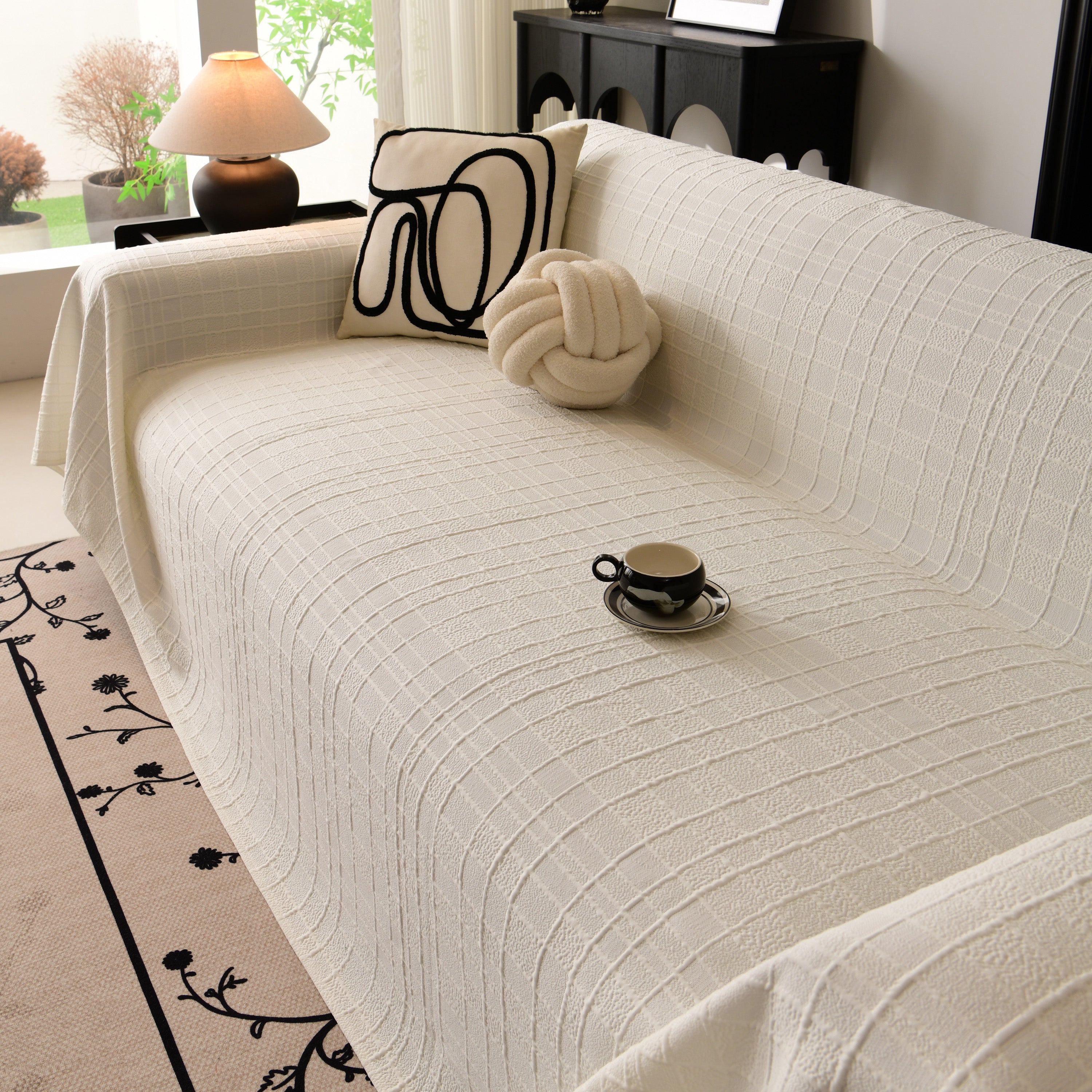 Sofa Cover Throw With Subtle Textured Stripes Lightweight Smooth Couch Slipcover