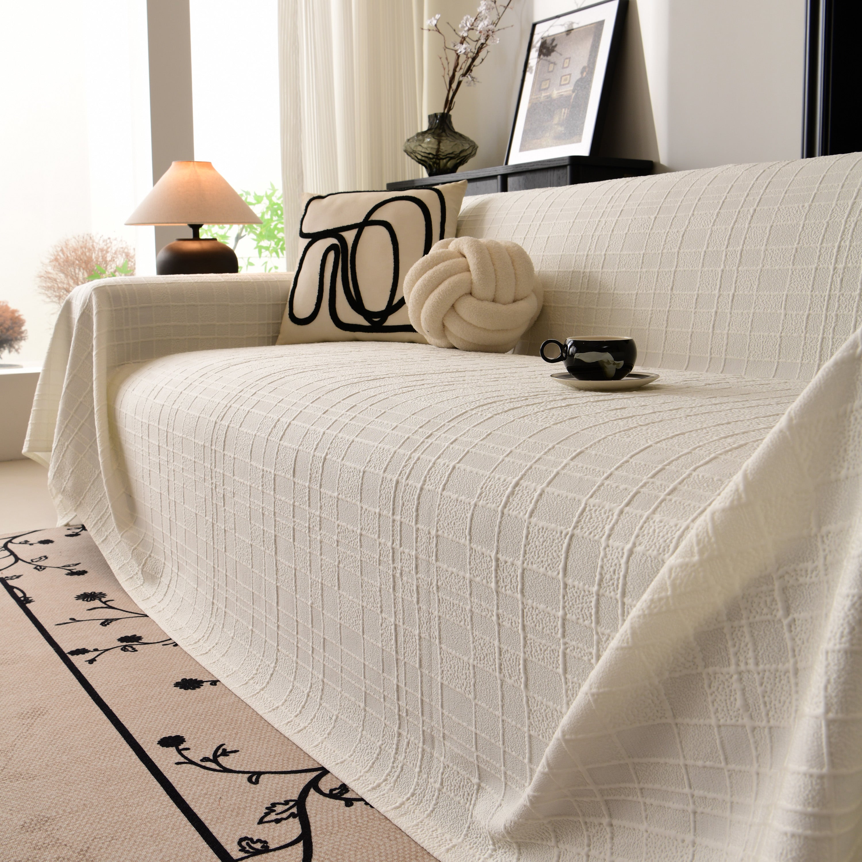 Sofa Cover Throw With Subtle Textured Stripes Lightweight Smooth Couch Slipcover
