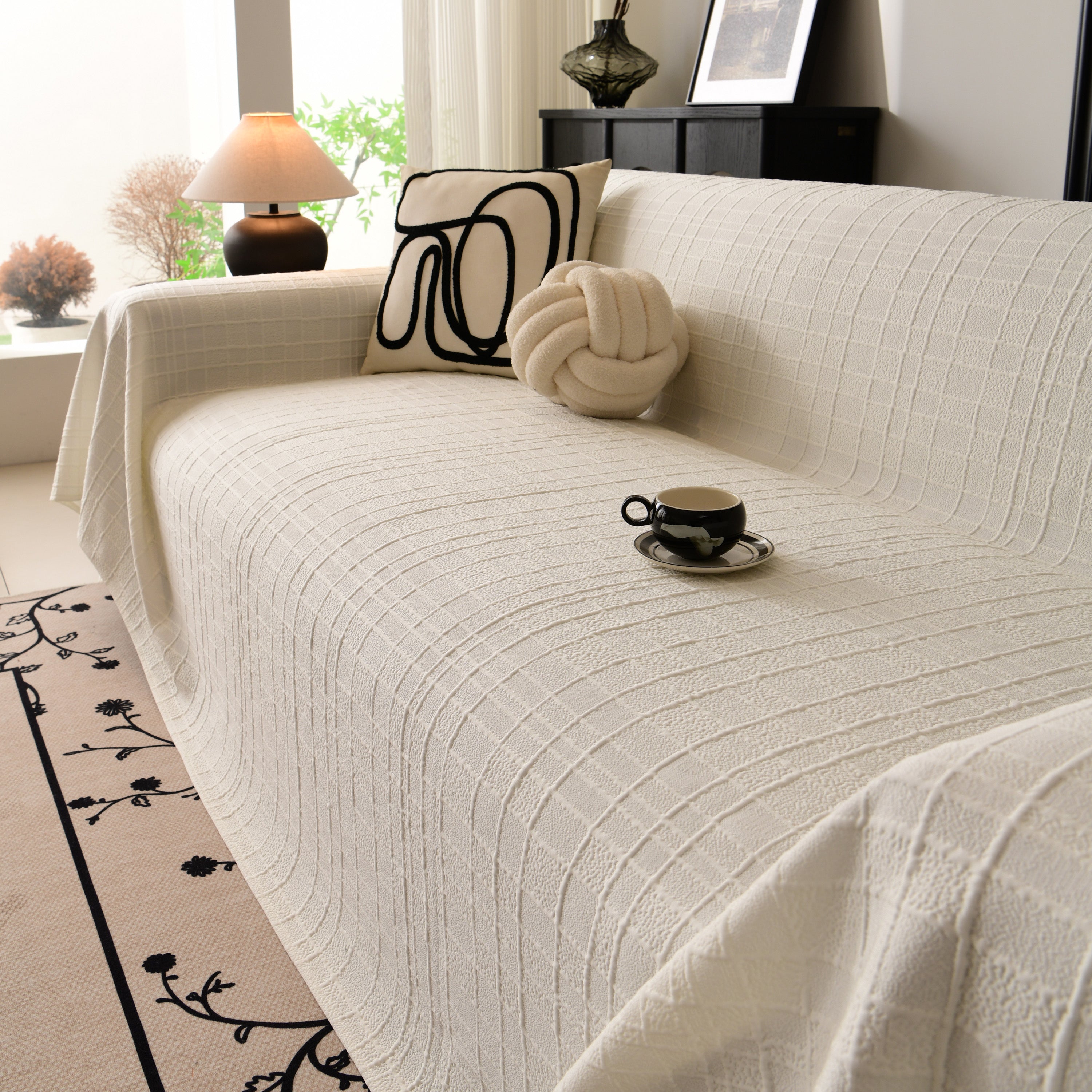 Sofa Cover Throw With Subtle Textured Stripes Lightweight Smooth Couch Slipcover