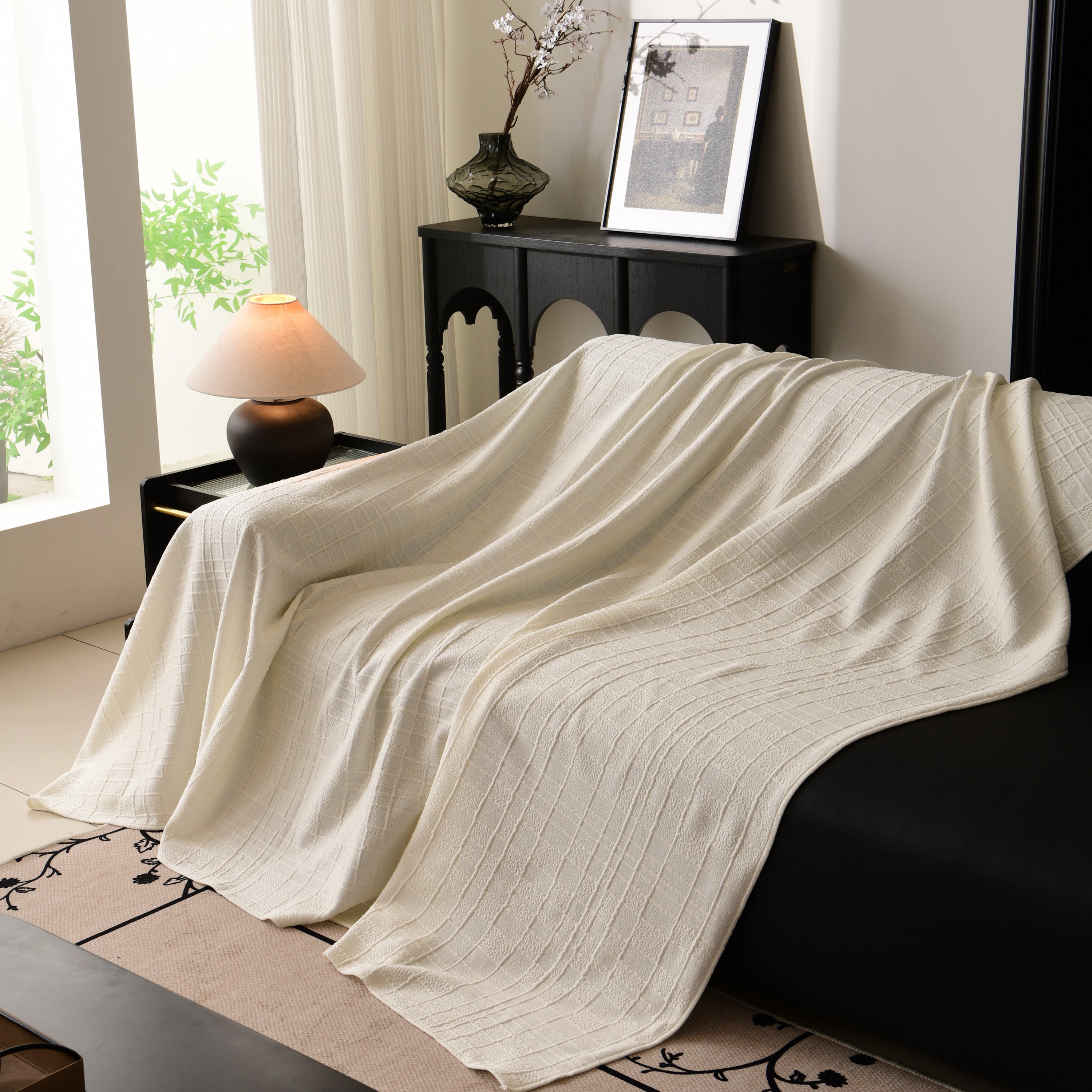 Sofa Cover Throw With Subtle Textured Stripes Lightweight Smooth Couch Slipcover
