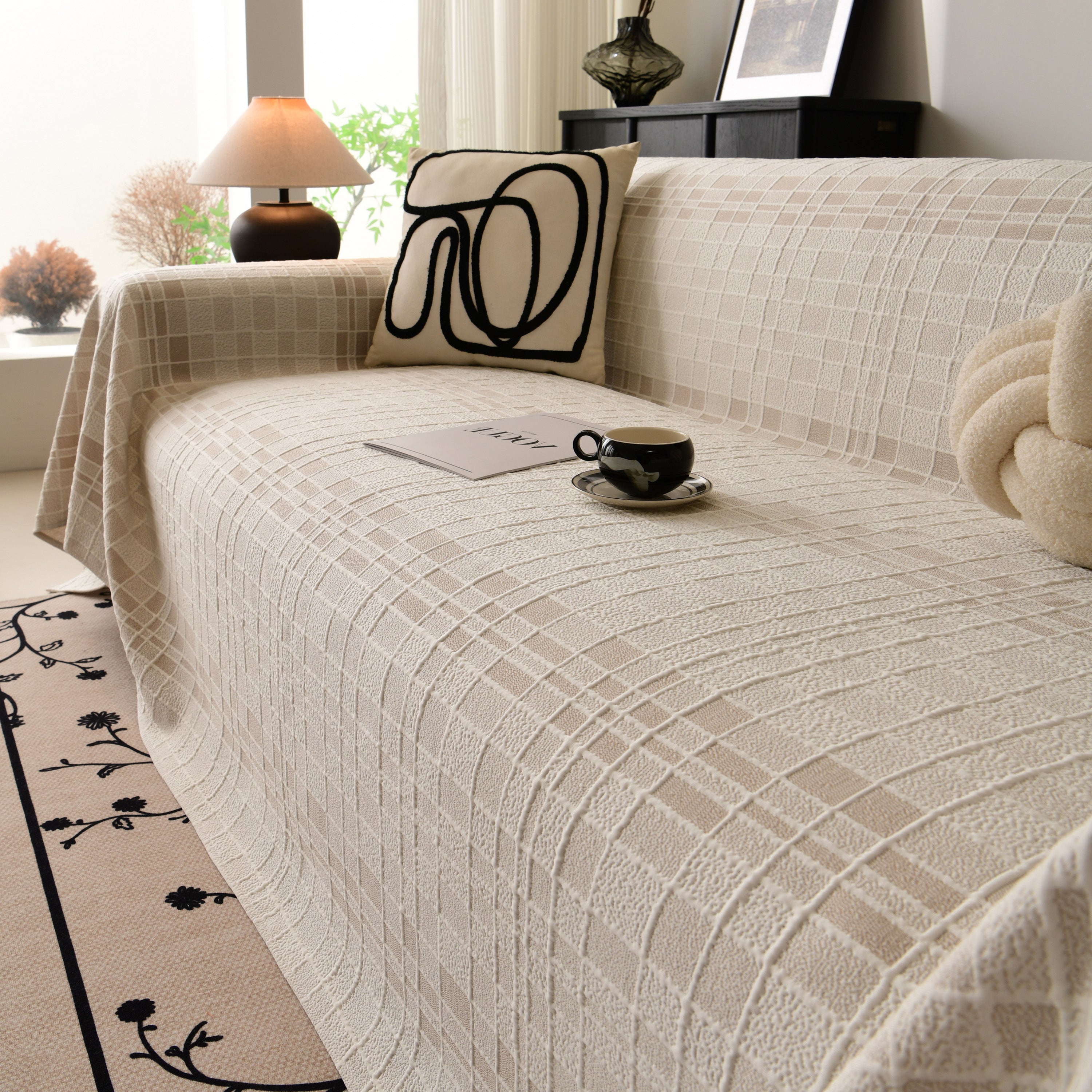 Sofa Cover Throw With Subtle Textured Stripes Lightweight Smooth Couch Slipcover