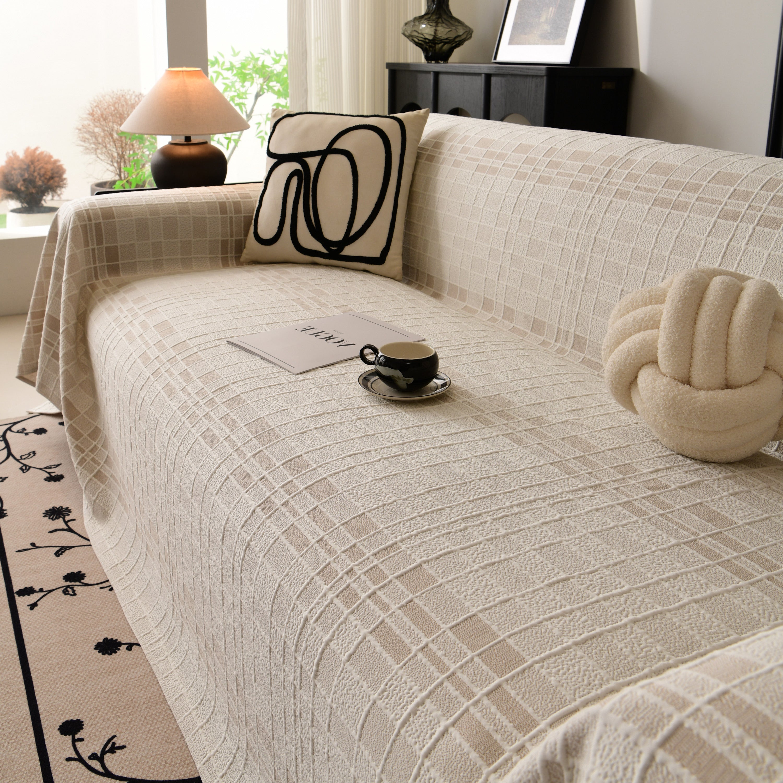 Sofa Cover Throw With Subtle Textured Stripes Lightweight Smooth Couch Slipcover