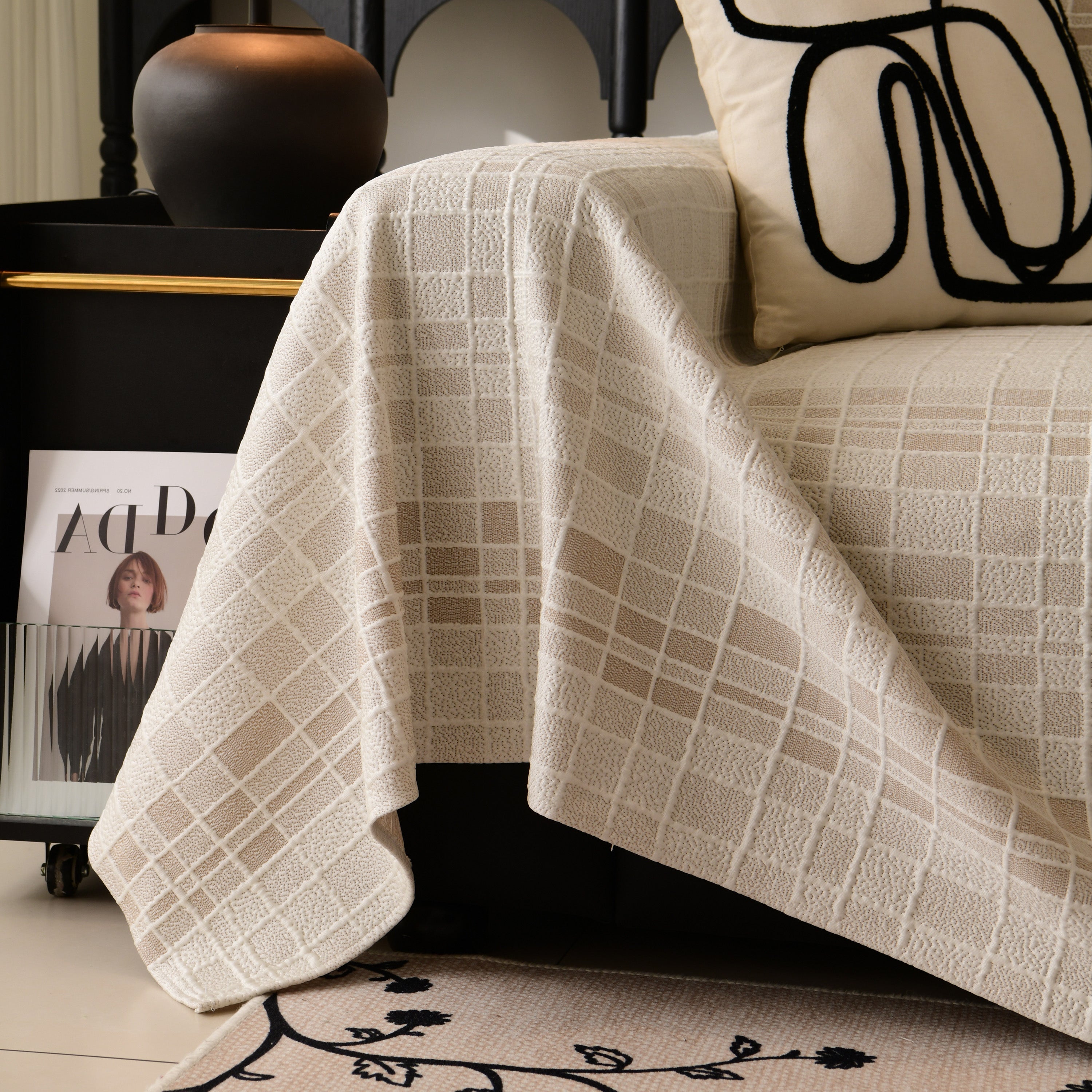 Sofa Cover Throw With Subtle Textured Stripes Lightweight Smooth Couch Slipcover