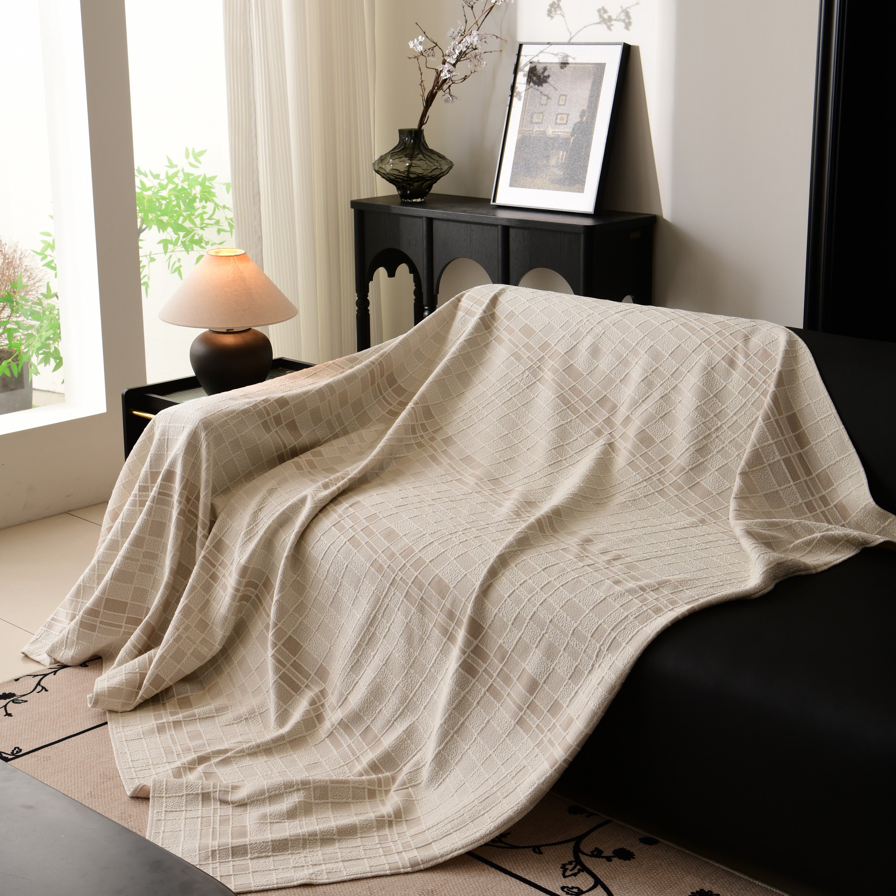 Sofa Cover Throw With Subtle Textured Stripes Lightweight Smooth Couch Slipcover
