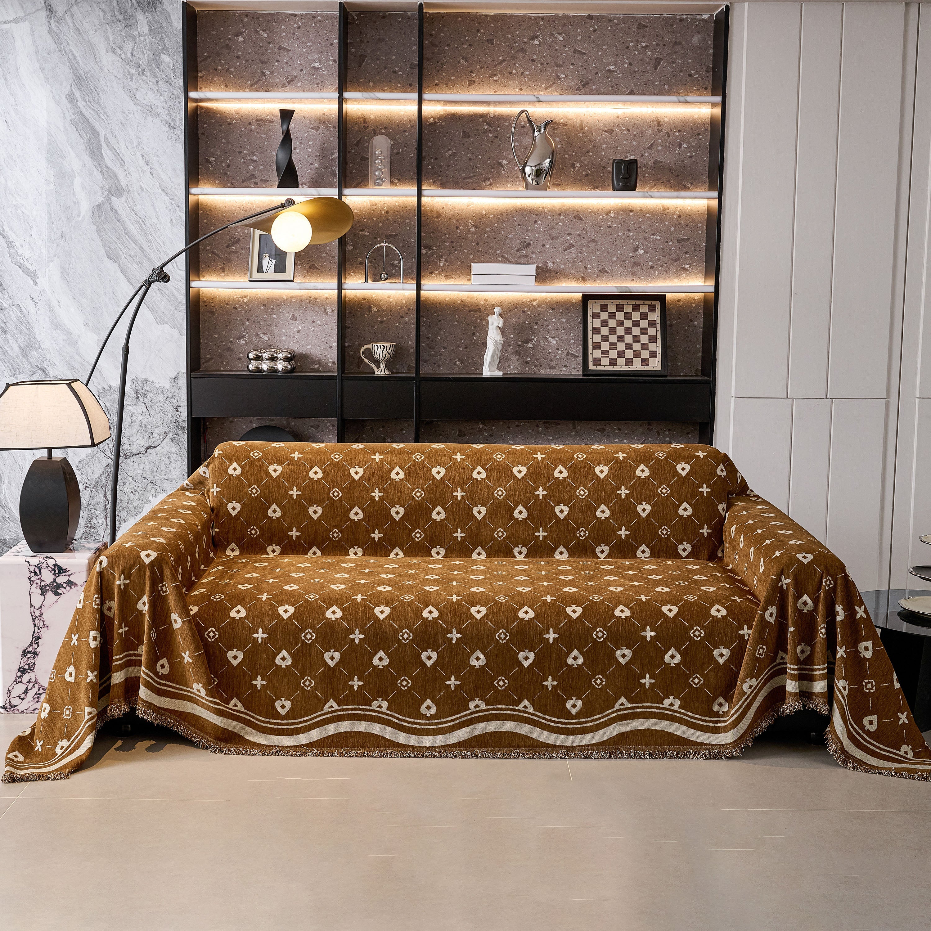 Chenille Jacquard Sofa Throw Cover Blanket, Luxury Thick Woven Couch Cover For Sofa