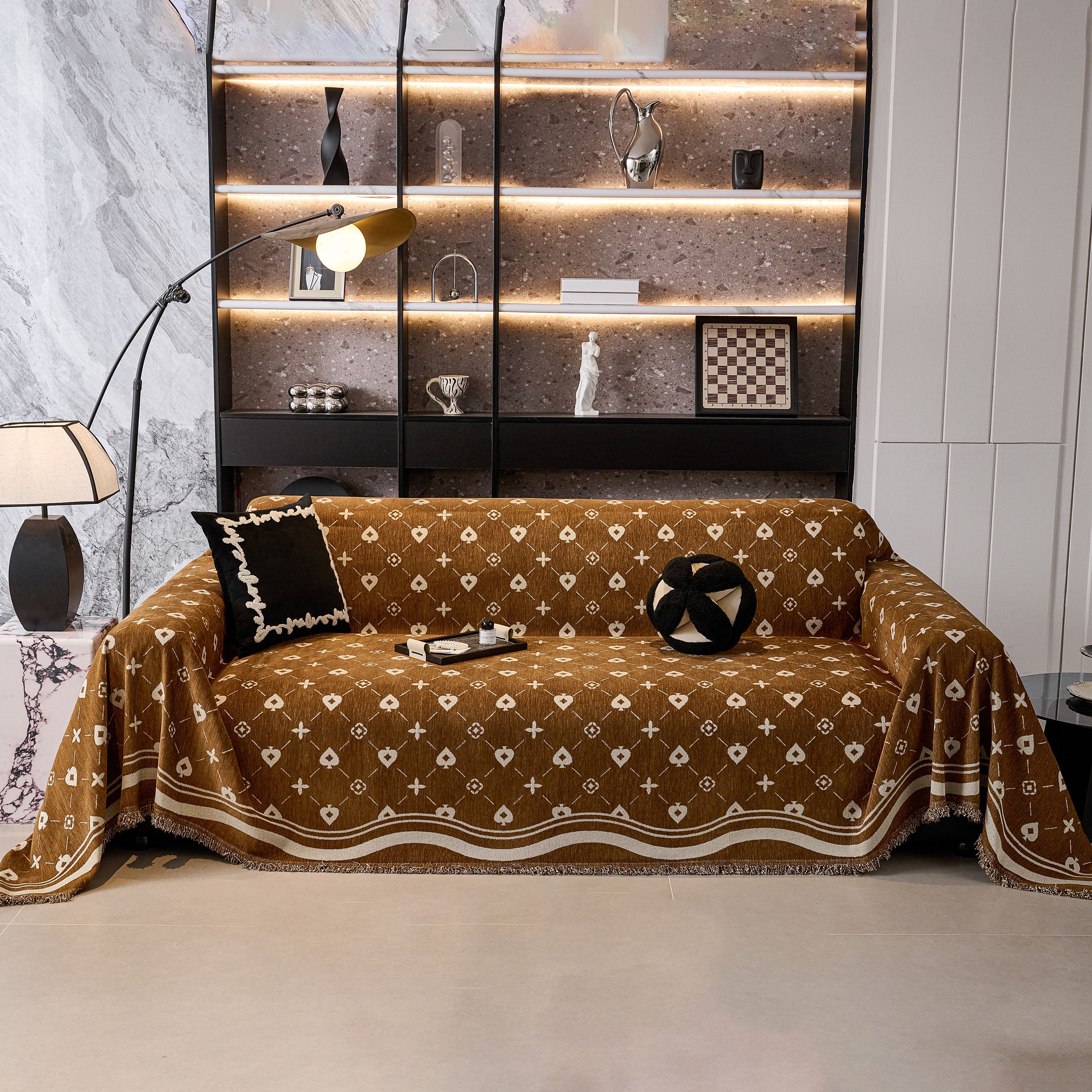 Chenille Jacquard Sofa Throw Cover Blanket, Luxury Thick Woven Couch Cover For Sofa