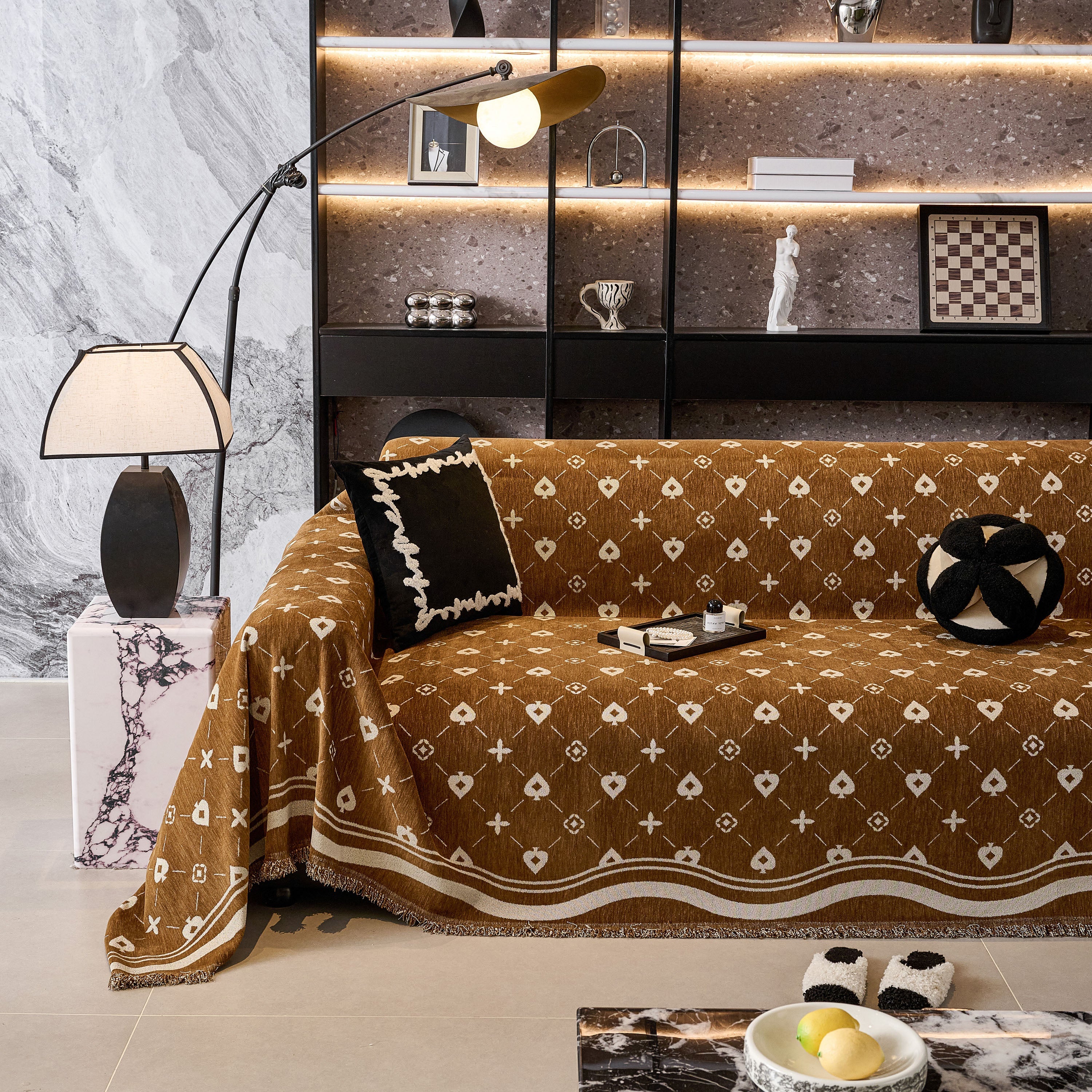 Chenille Jacquard Sofa Throw Cover Blanket, Luxury Thick Woven Couch Cover For Sofa