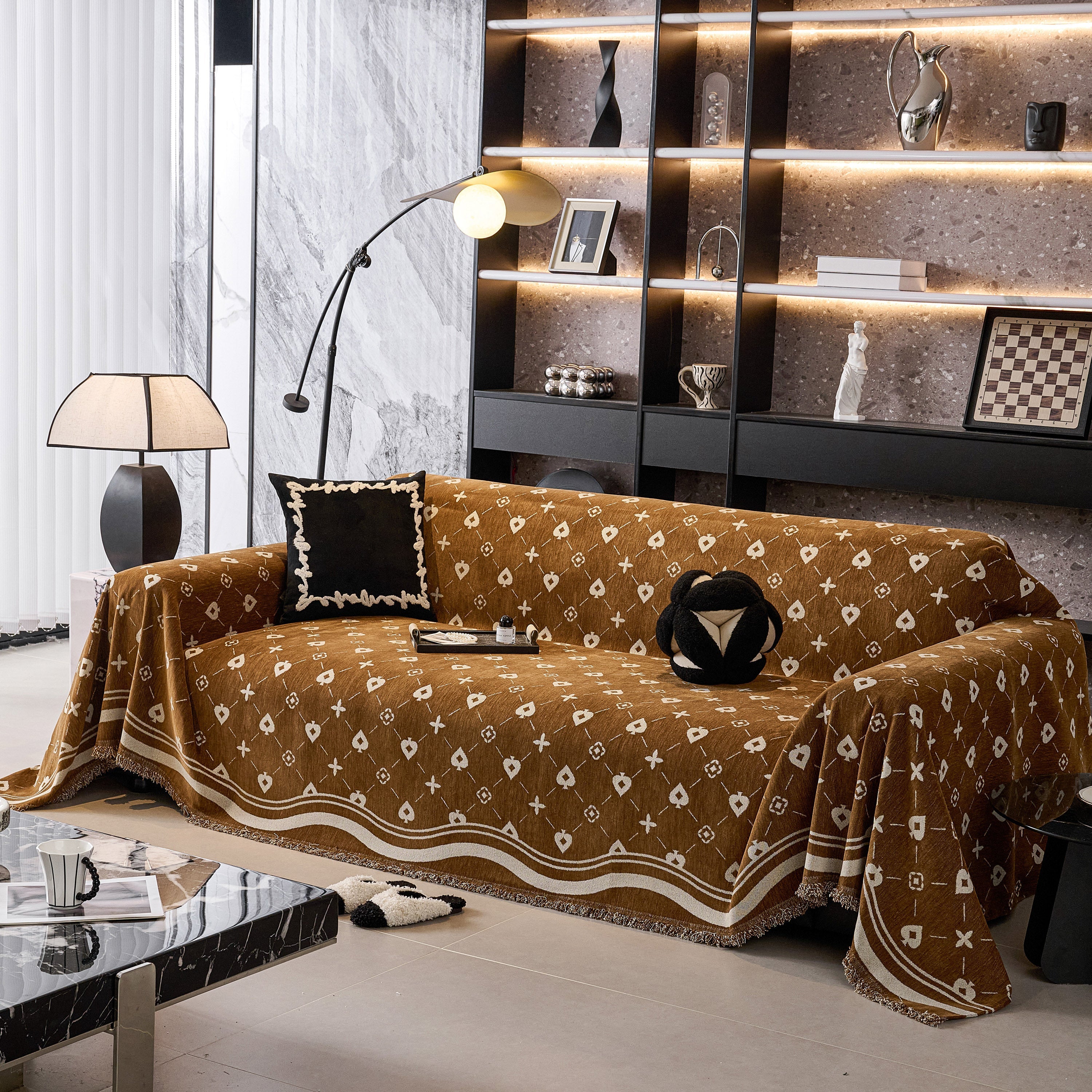 Chenille Jacquard Sofa Throw Cover Blanket, Luxury Thick Woven Couch Cover For Sofa