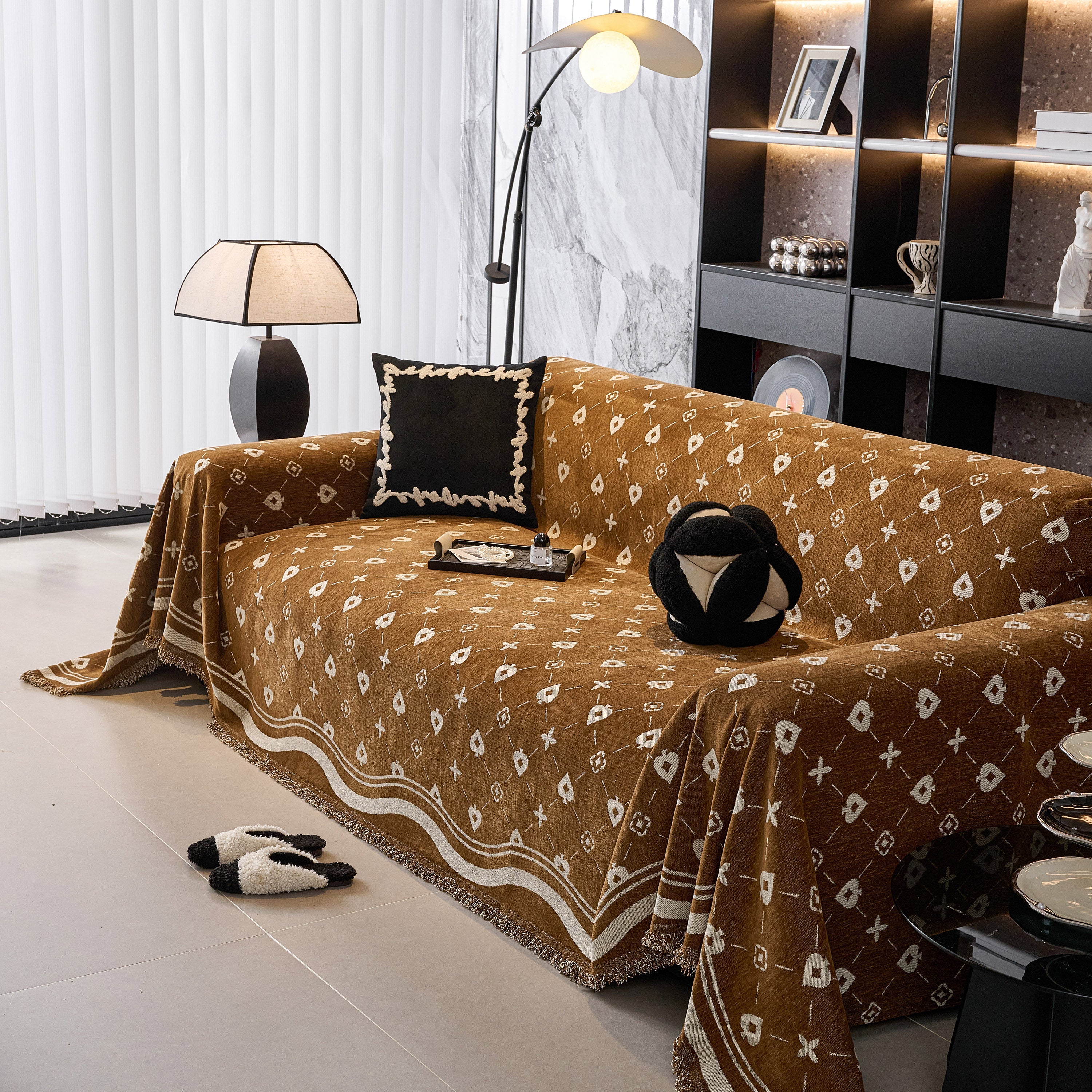 Chenille Jacquard Sofa Throw Cover Blanket, Luxury Thick Woven Couch Cover For Sofa