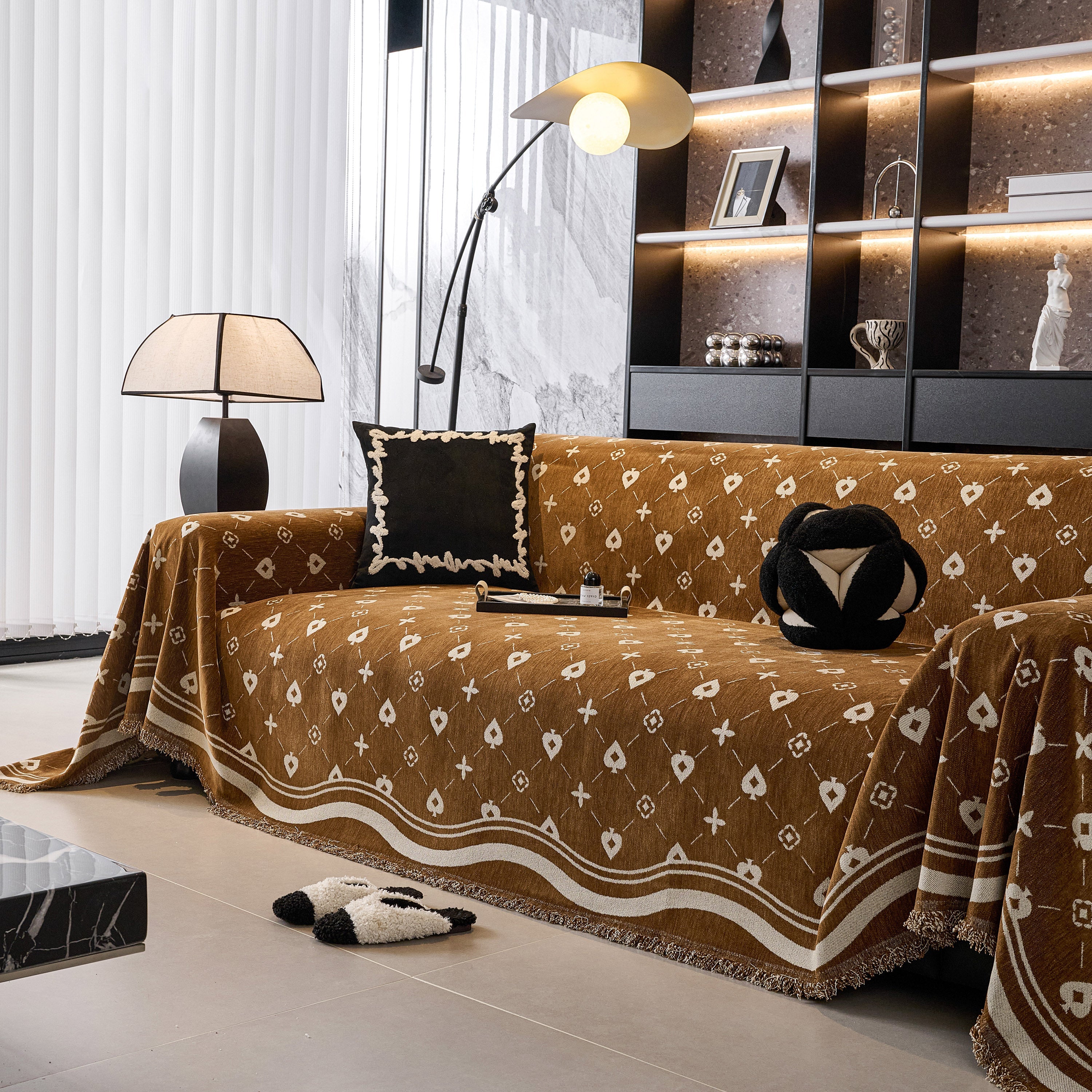 Chenille Jacquard Sofa Throw Cover Blanket, Luxury Thick Woven Couch Cover For Sofa