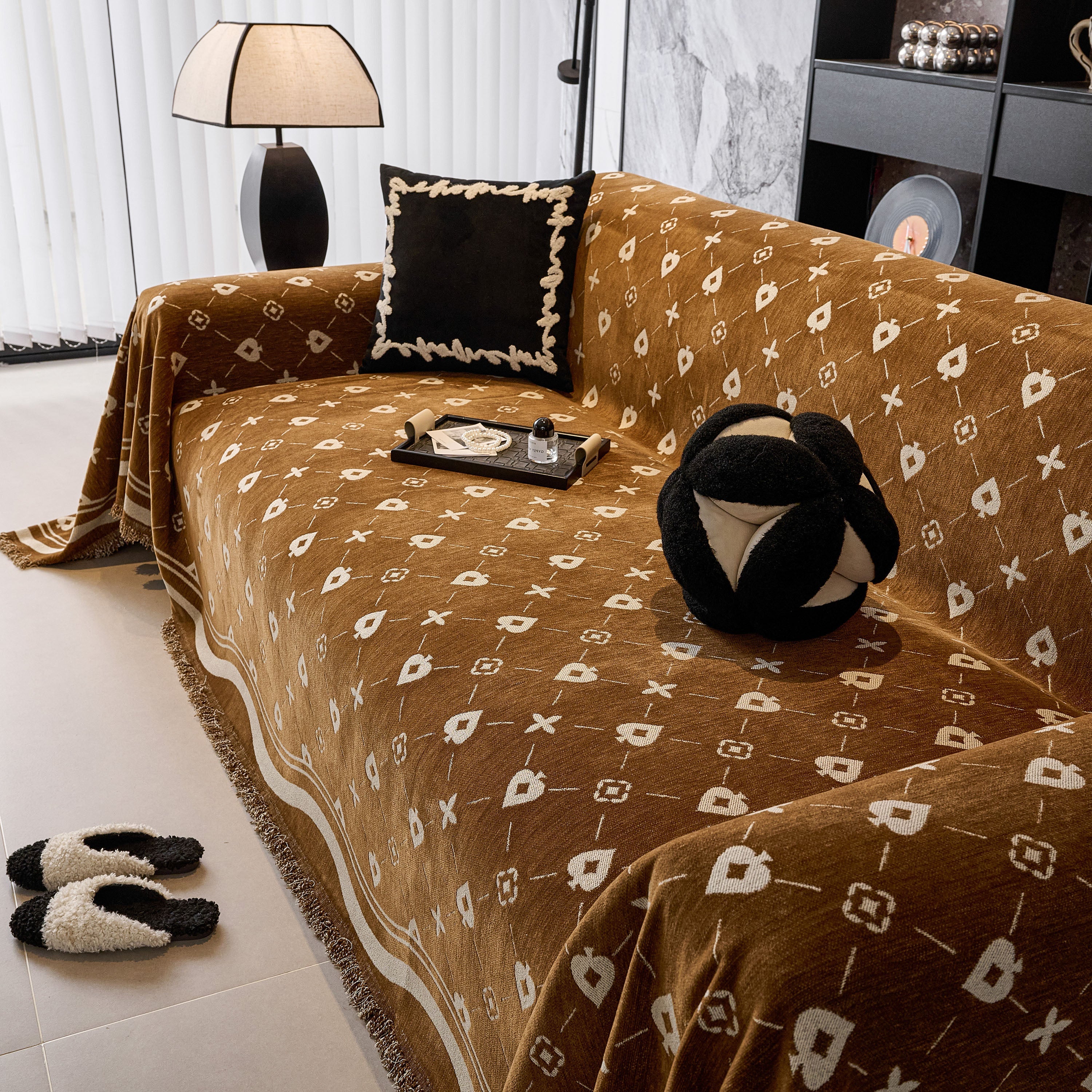 Chenille Jacquard Sofa Throw Cover Blanket, Luxury Thick Woven Couch Cover For Sofa
