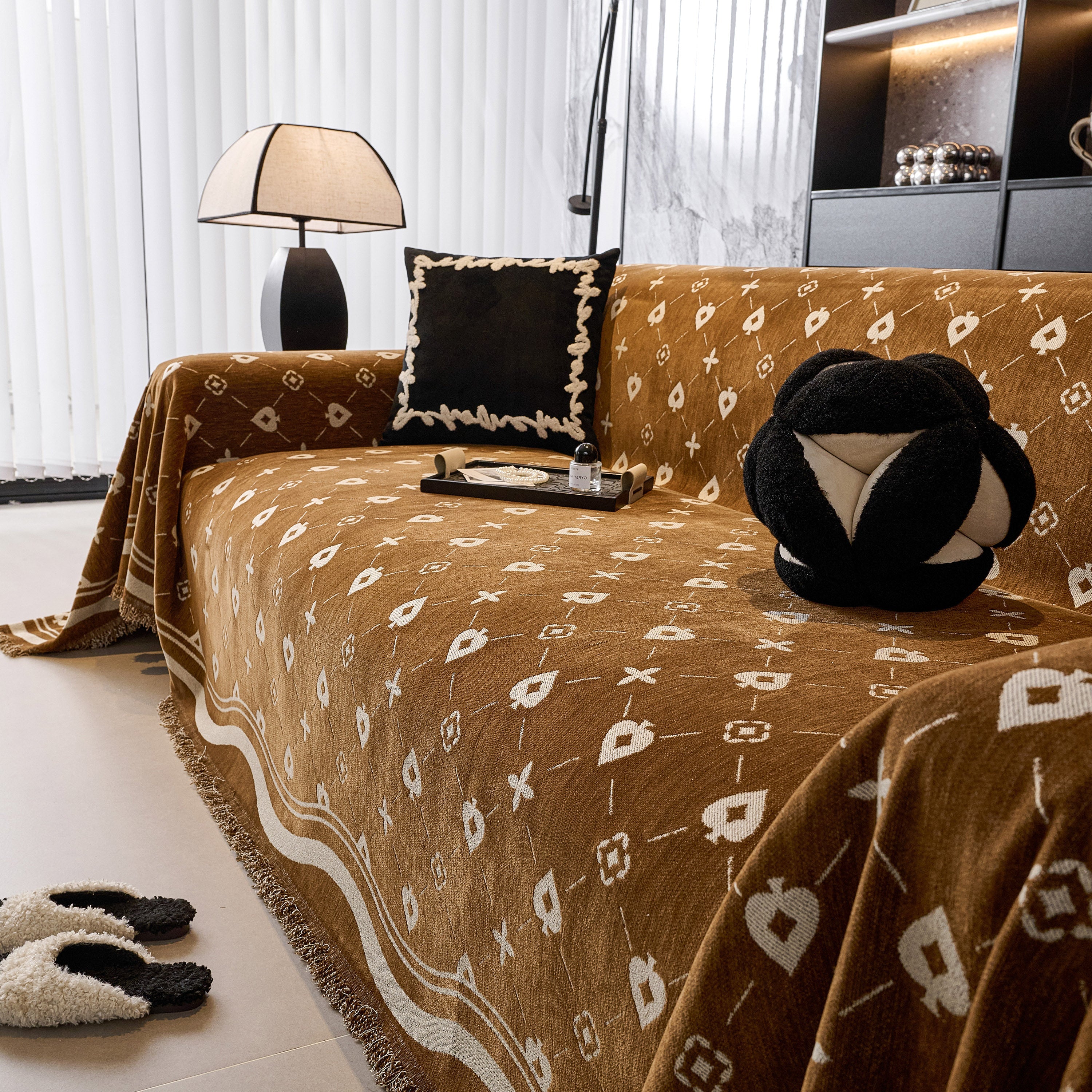 Chenille Jacquard Sofa Throw Cover Blanket, Luxury Thick Woven Couch Cover For Sofa