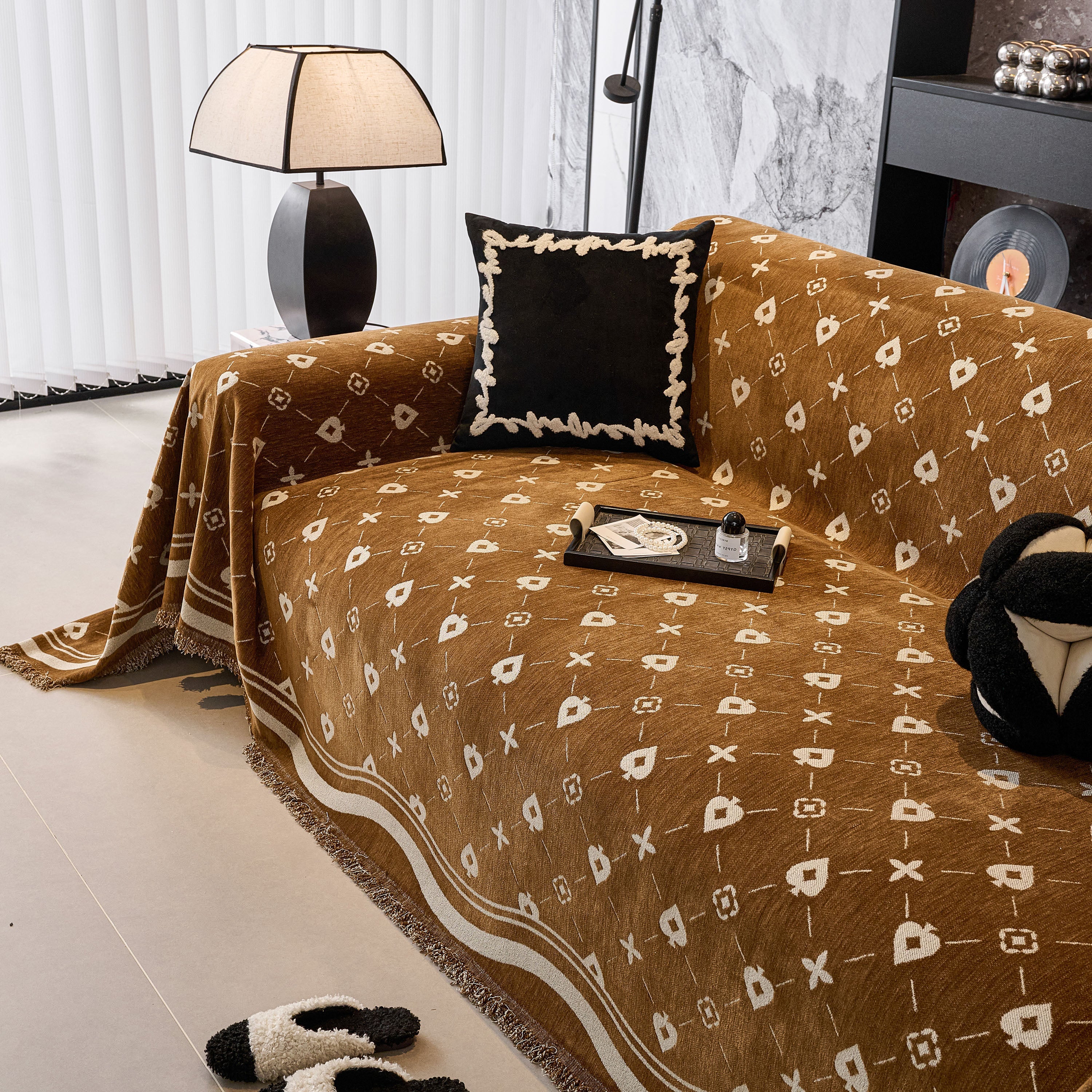 Chenille Jacquard Sofa Throw Cover Blanket, Luxury Thick Woven Couch Cover For Sofa