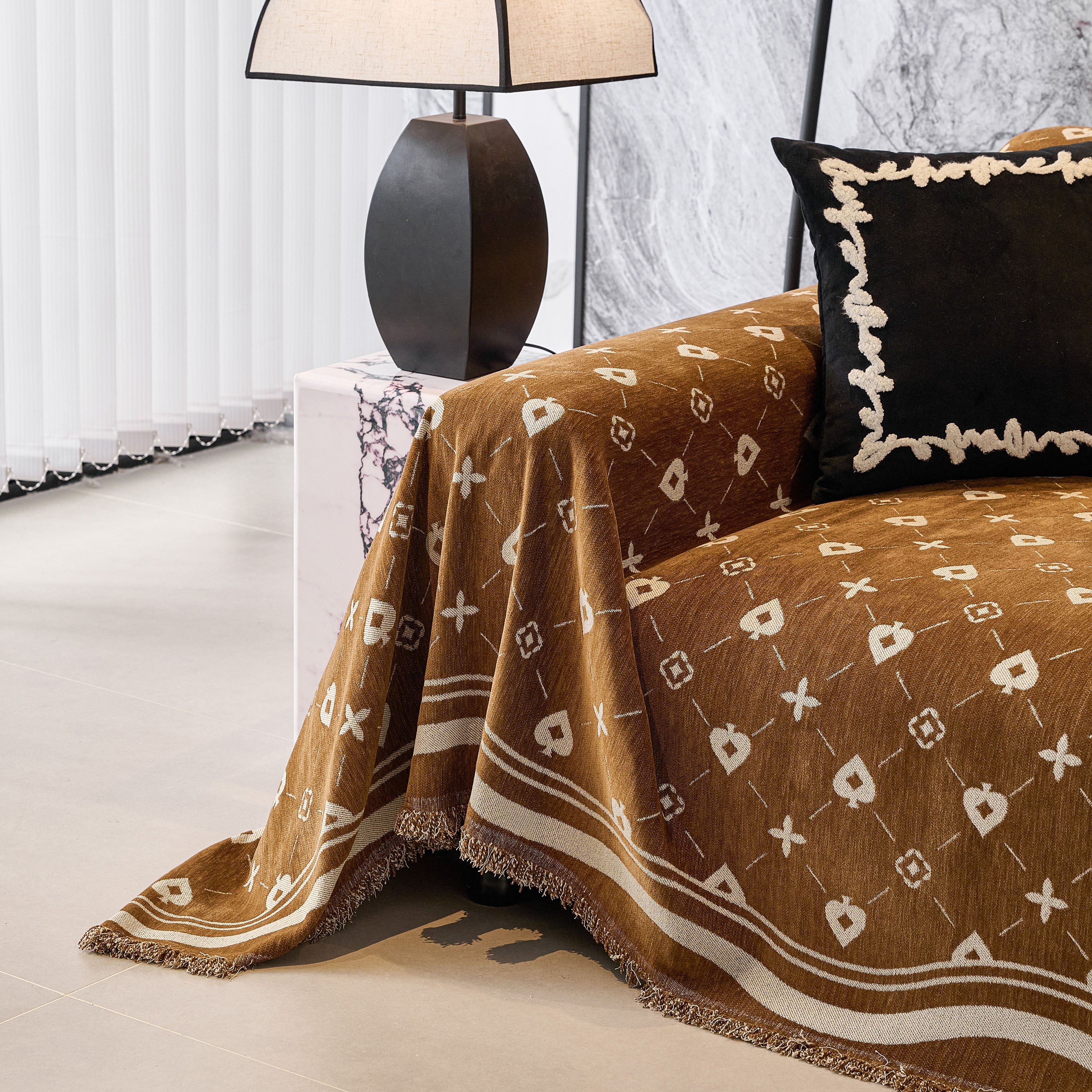 Chenille Jacquard Sofa Throw Cover Blanket, Luxury Thick Woven Couch Cover For Sofa