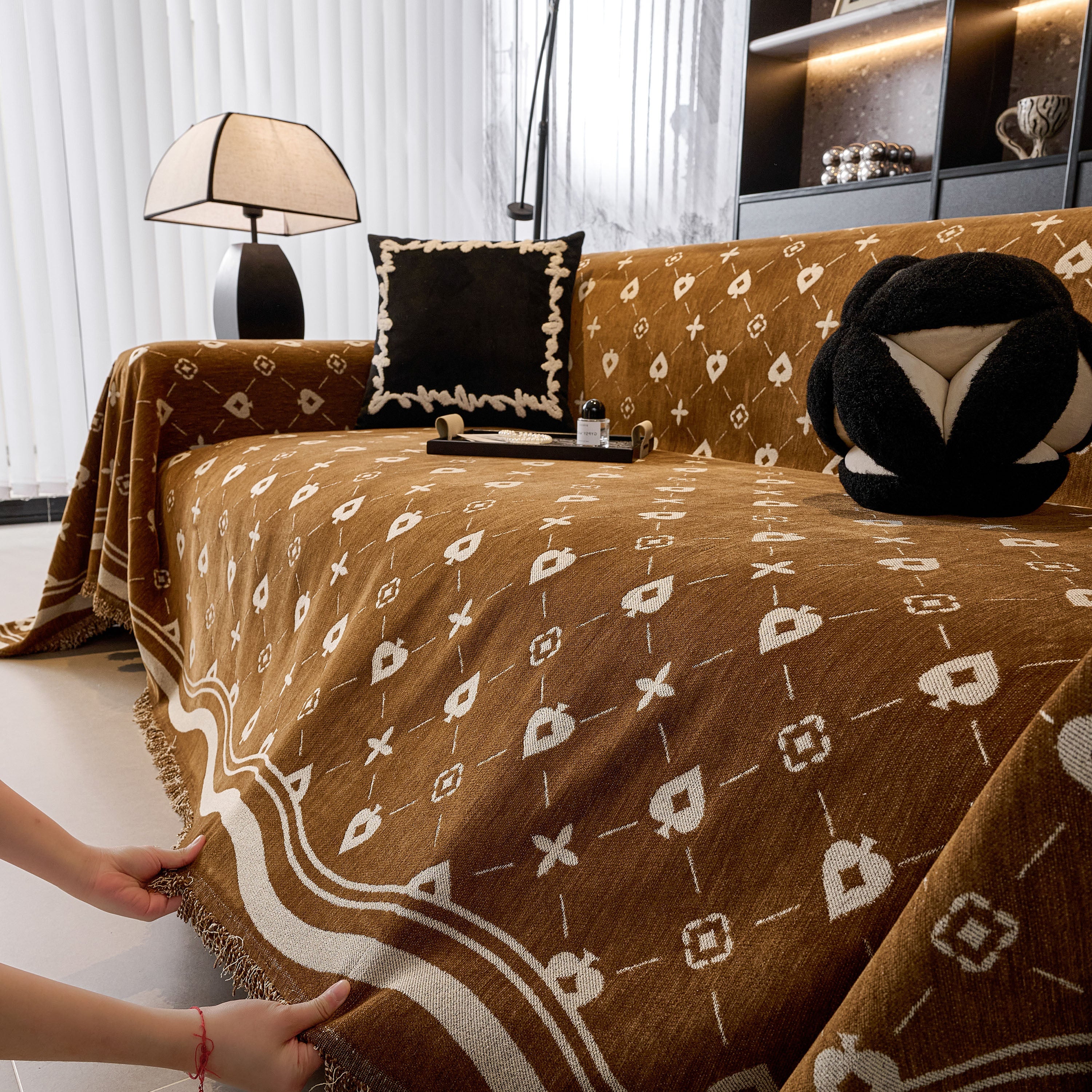 Chenille Jacquard Sofa Throw Cover Blanket, Luxury Thick Woven Couch Cover For Sofa