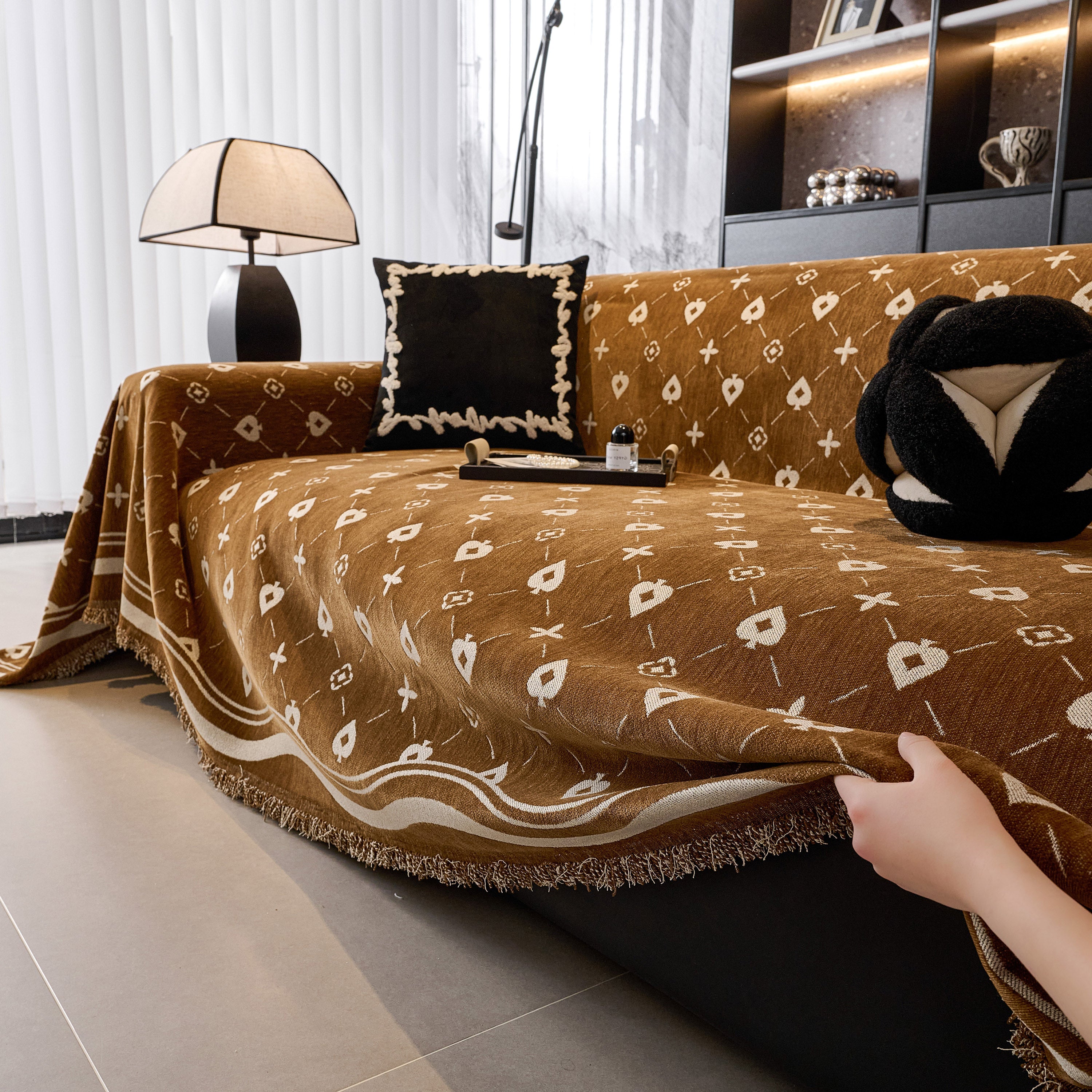 Chenille Jacquard Sofa Throw Cover Blanket, Luxury Thick Woven Couch Cover For Sofa