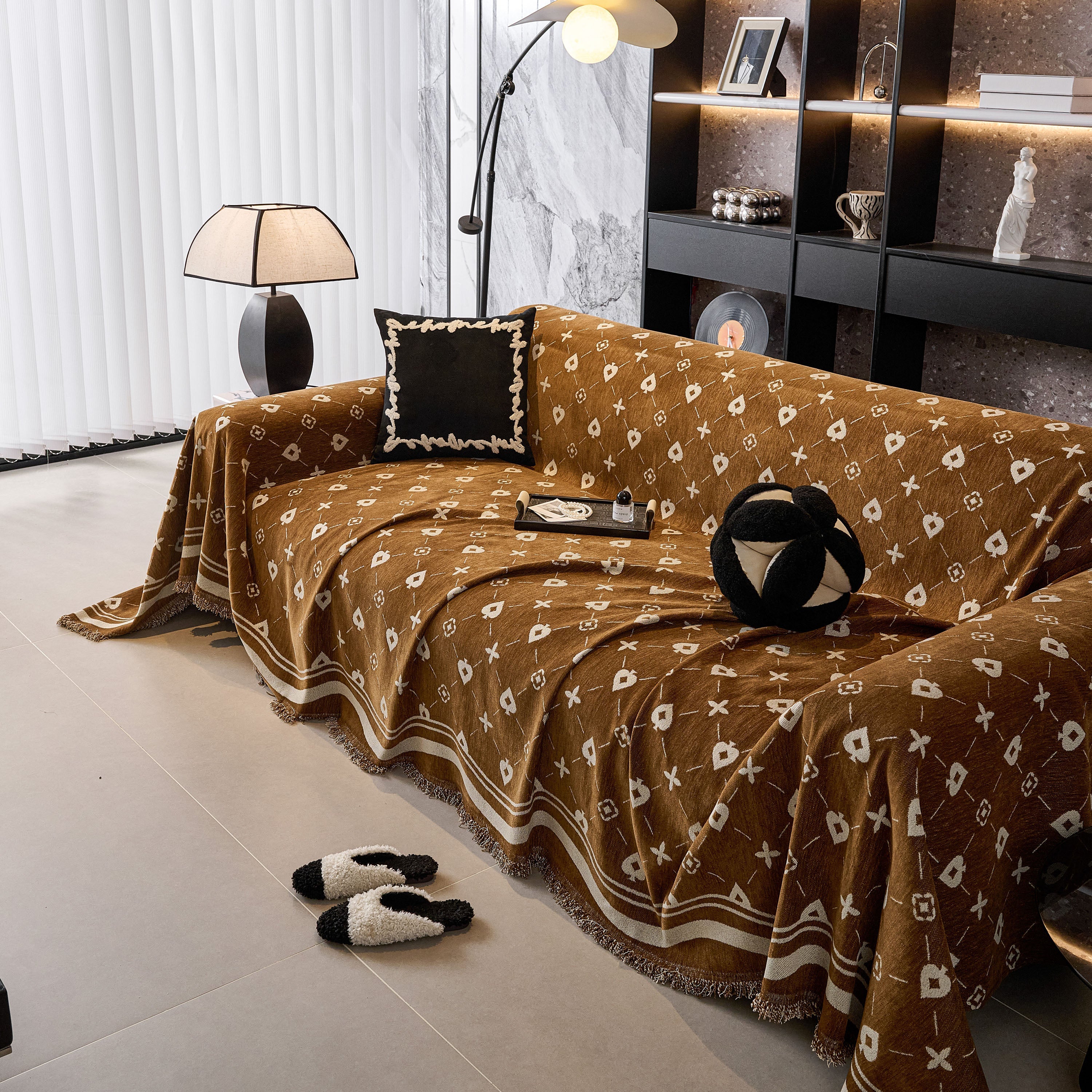 Chenille Jacquard Sofa Throw Cover Blanket, Luxury Thick Woven Couch Cover For Sofa