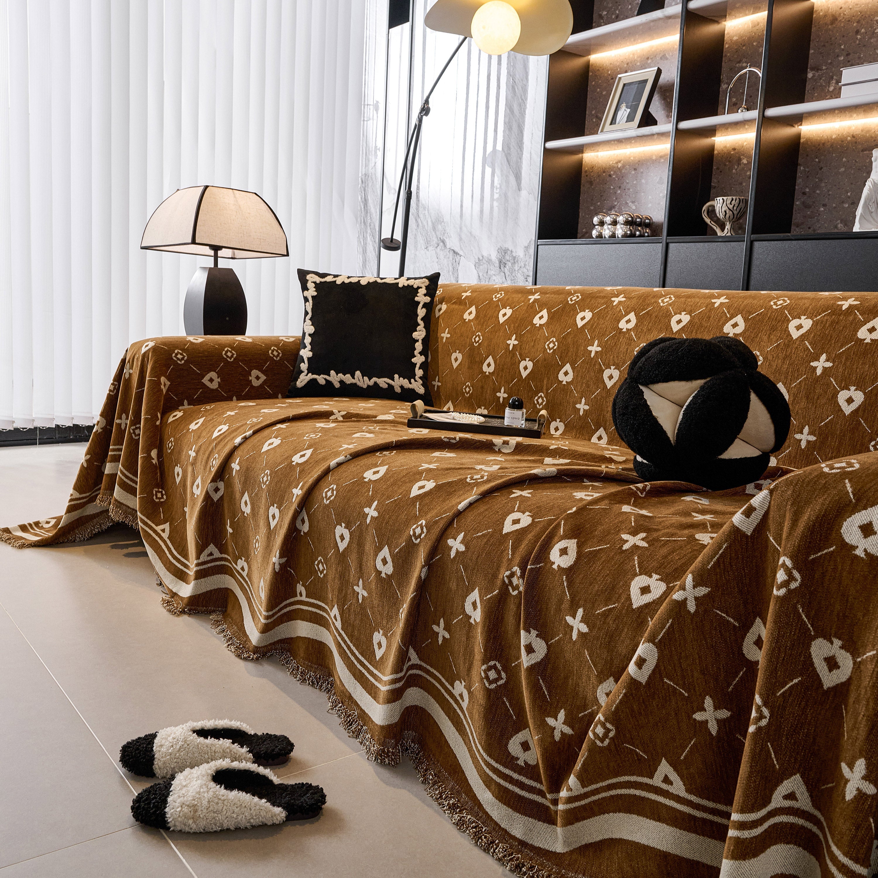 Chenille Jacquard Sofa Throw Cover Blanket, Luxury Thick Woven Couch Cover For Sofa