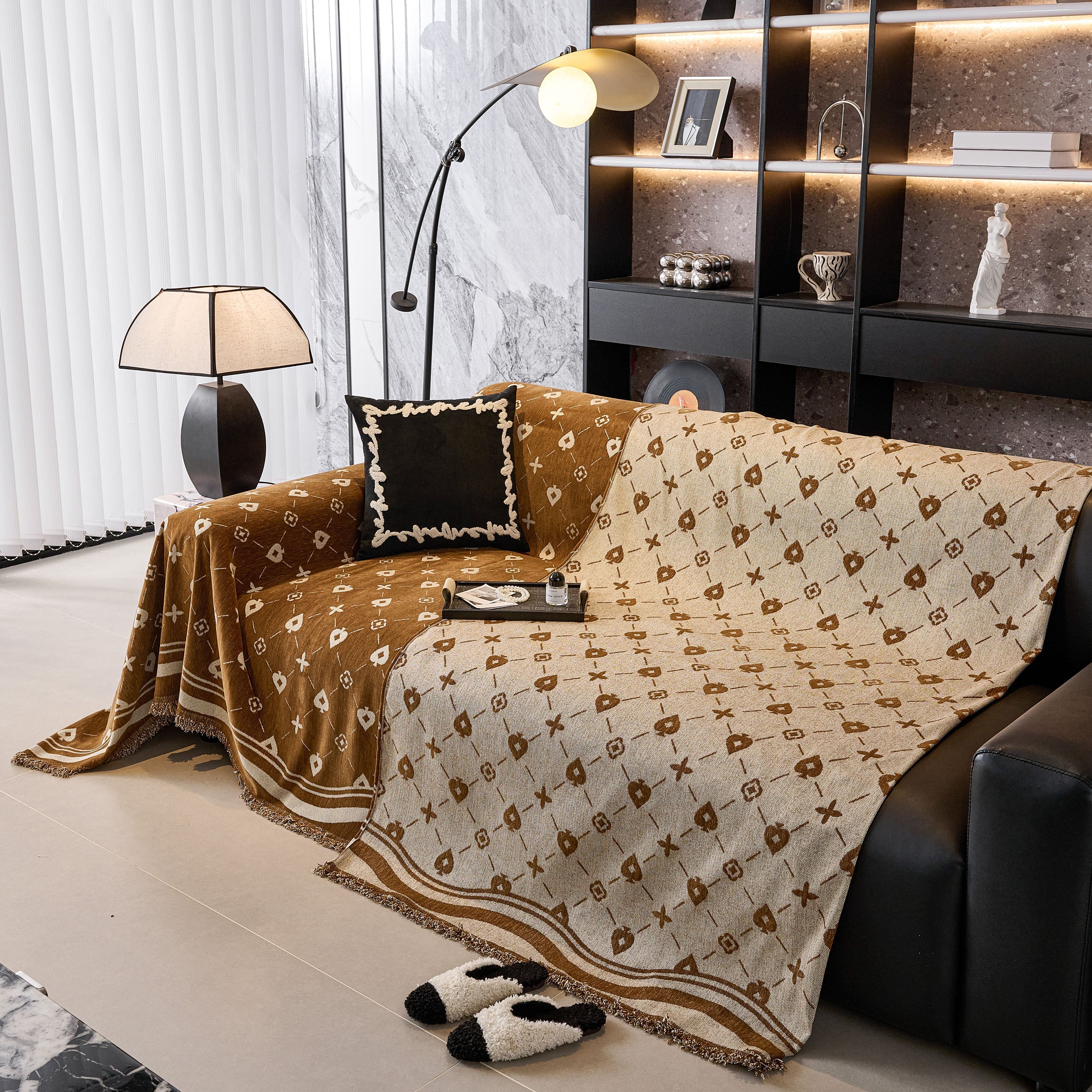 Chenille Jacquard Sofa Throw Cover Blanket, Luxury Thick Woven Couch Cover For Sofa