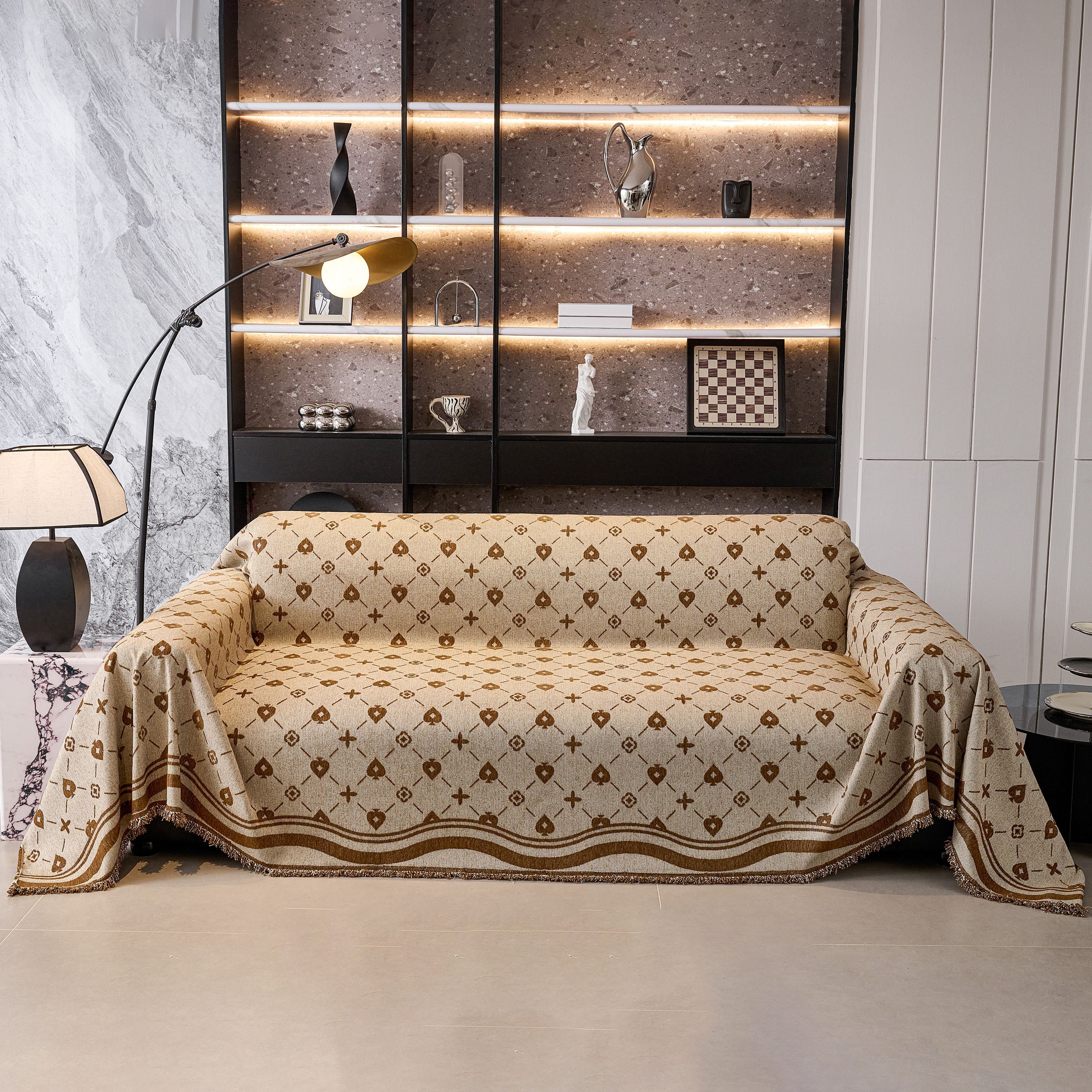 Chenille Jacquard Sofa Throw Cover Blanket, Luxury Thick Woven Couch Cover For Sofa