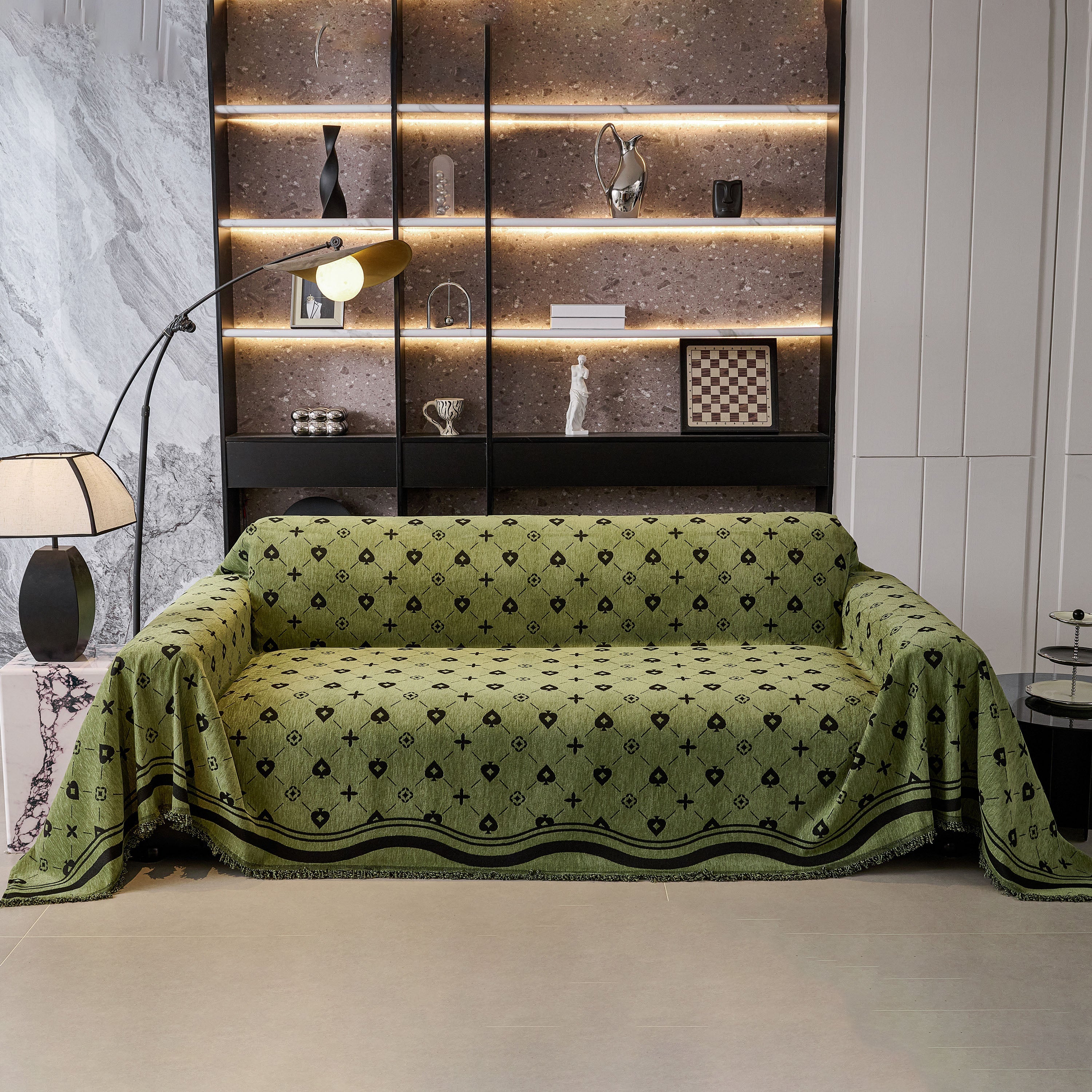 Chenille Jacquard Sofa Throw Cover Blanket, Luxury Thick Woven Couch Cover For Sofa