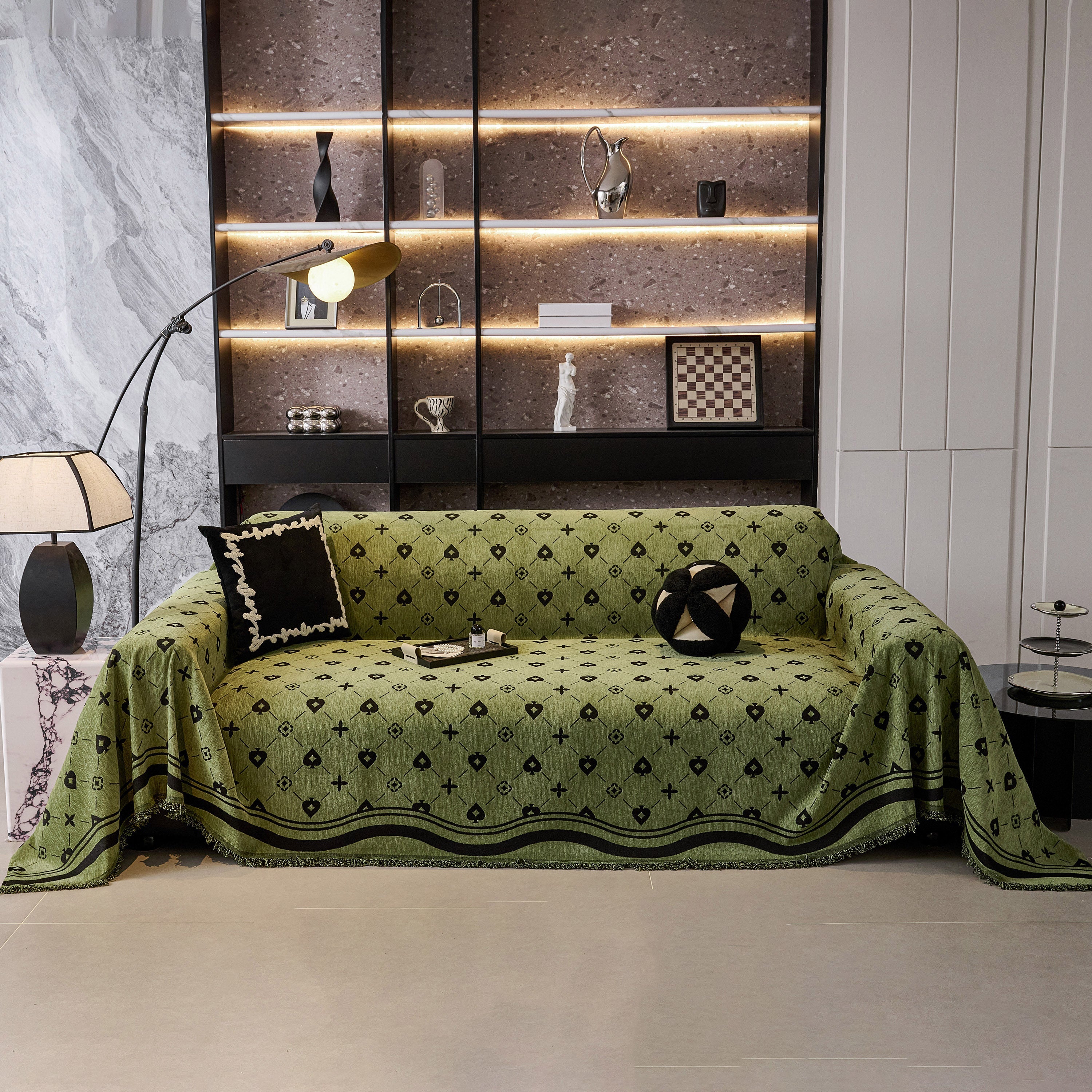 Chenille Jacquard Sofa Throw Cover Blanket, Luxury Thick Woven Couch Cover For Sofa