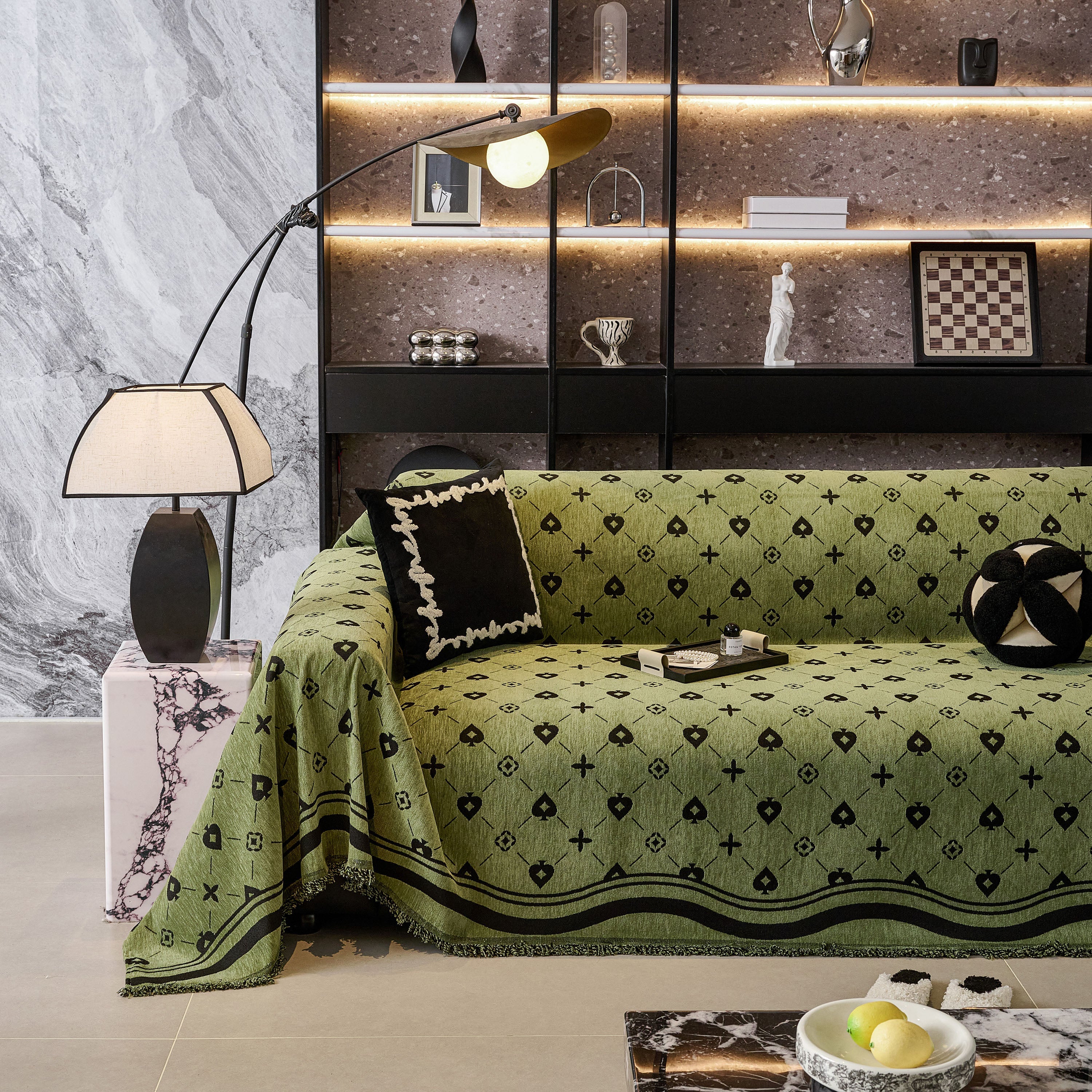 Chenille Jacquard Sofa Throw Cover Blanket, Luxury Thick Woven Couch Cover For Sofa